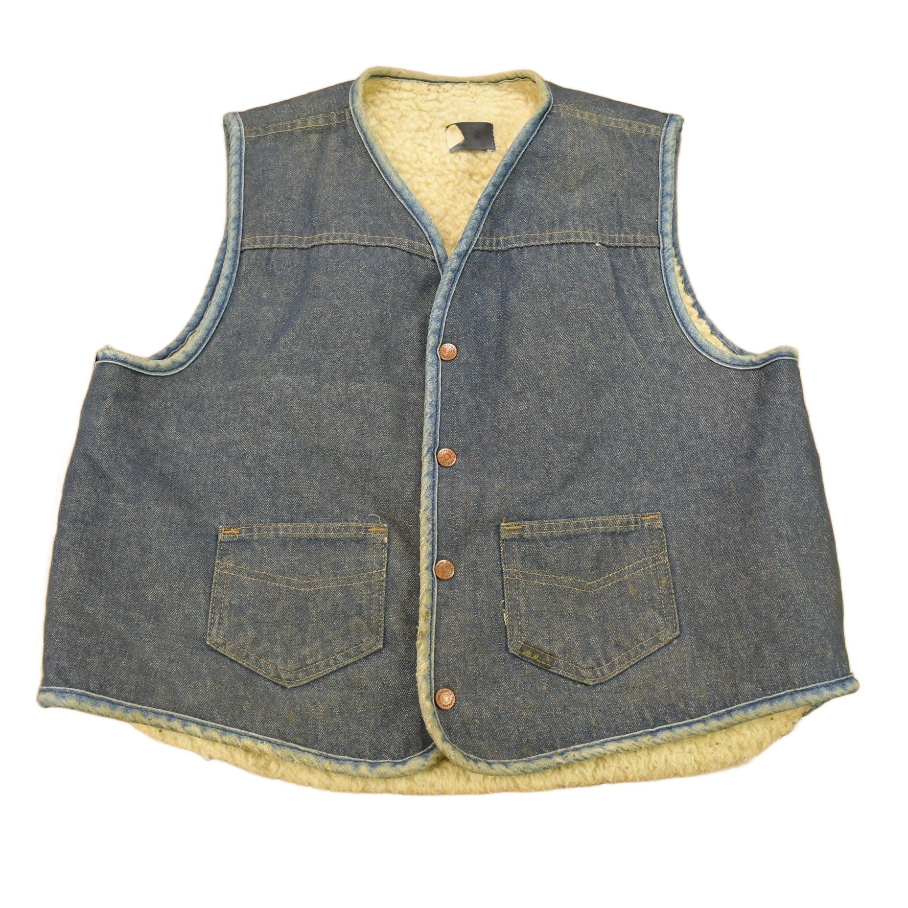 Vintage 1980s Roebucks By Sears Fleece Lined Denim Button Up Vest Men's Large
