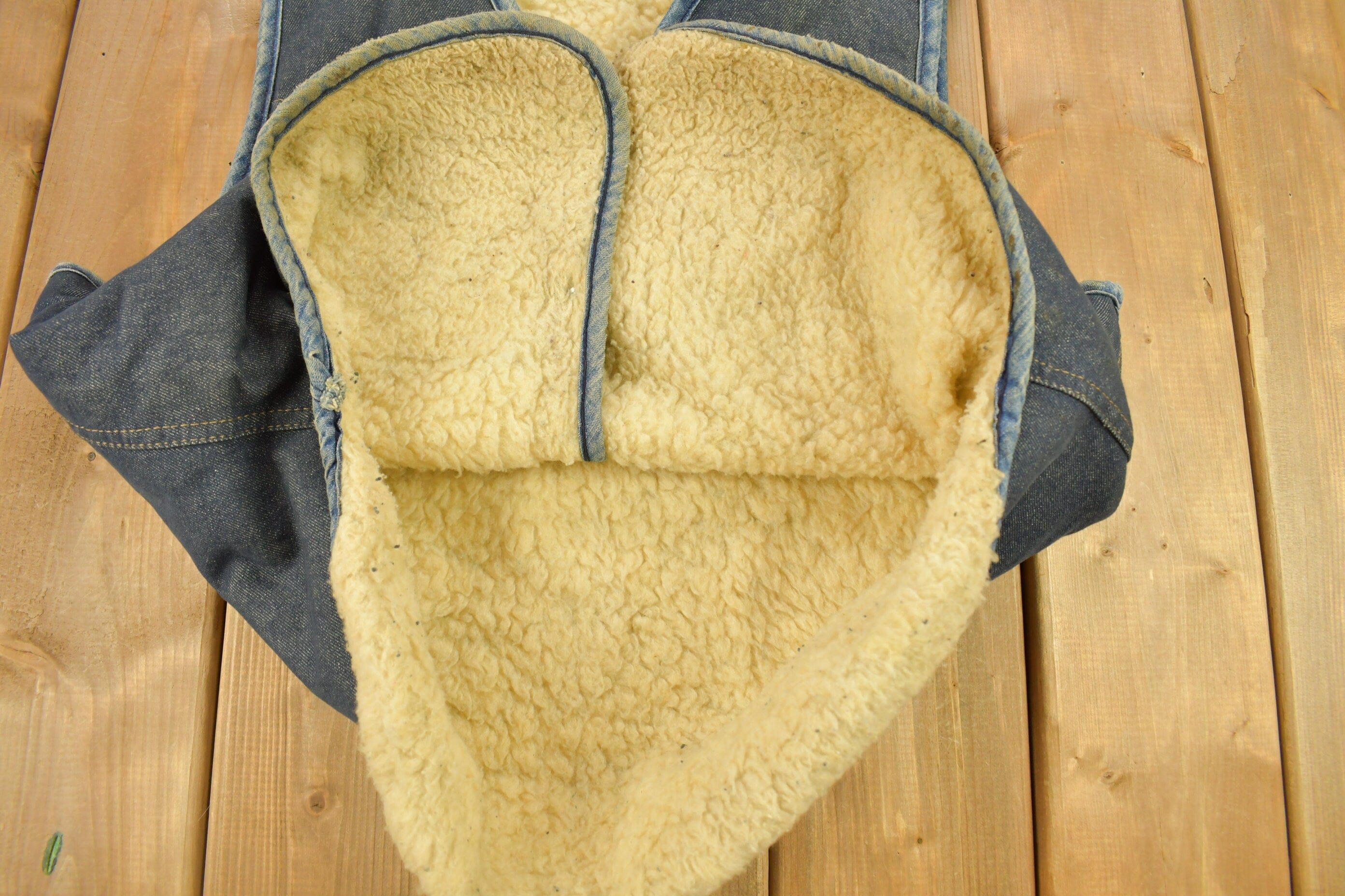 Vintage 1980s Roebucks By Sears Fleece Lined Denim Button Up Vest Men's Large - Image 3
