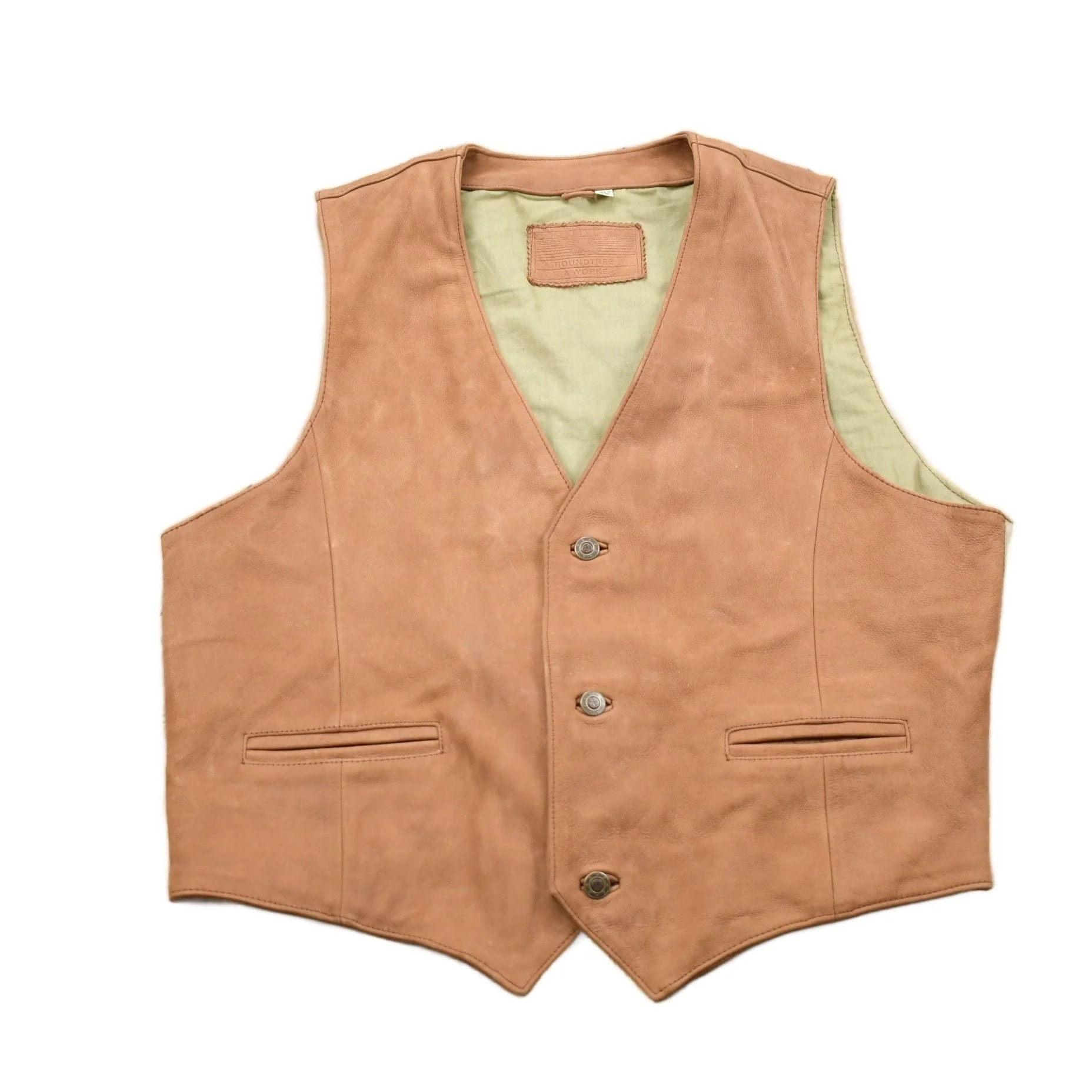 Vintage 1980s Roundtree & Yorke Brown Leather Vest Men's Medium