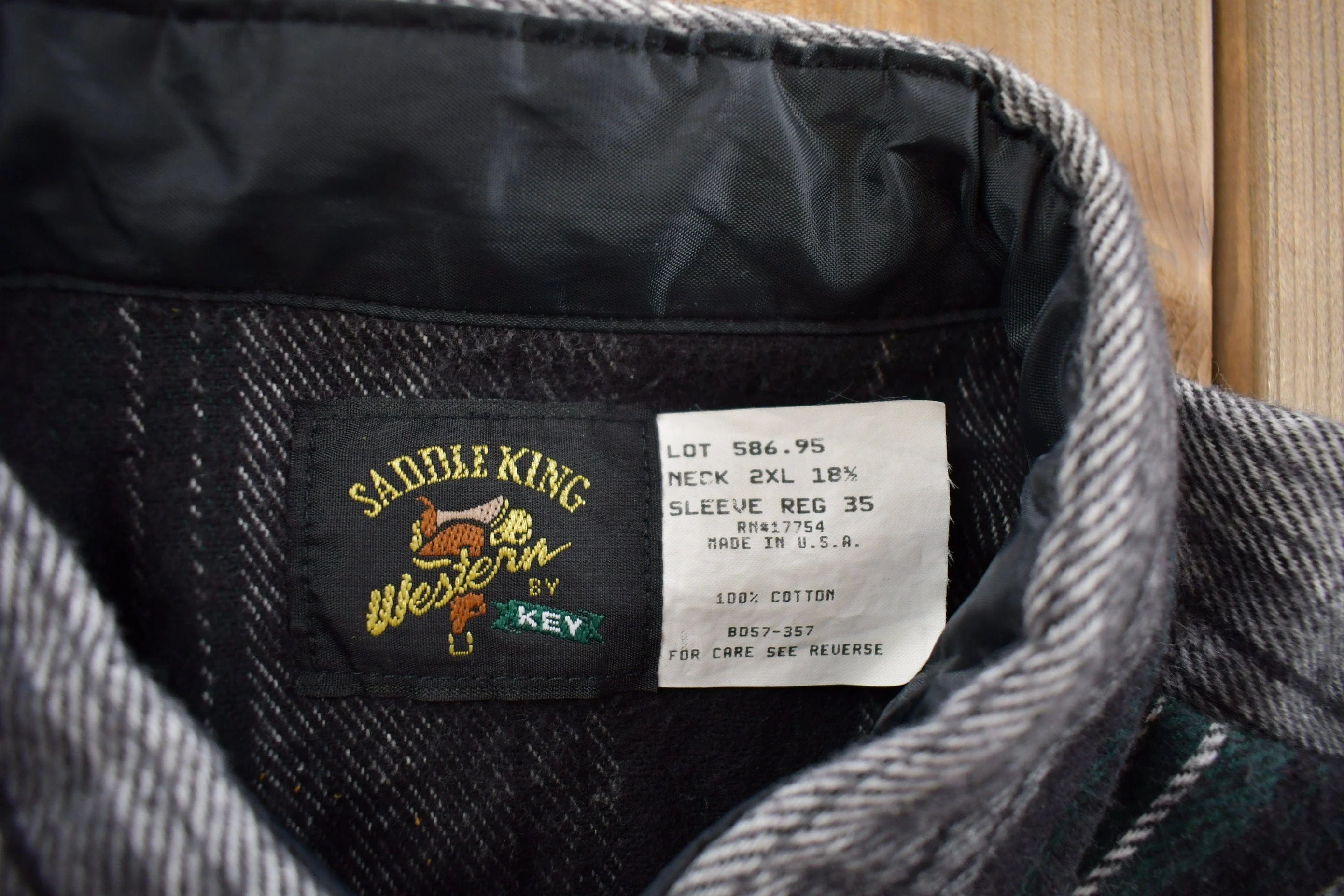 Vintage 1980s Saddle King Western Plaid Button Up Shirt Made In USA Men's Large - Image 4