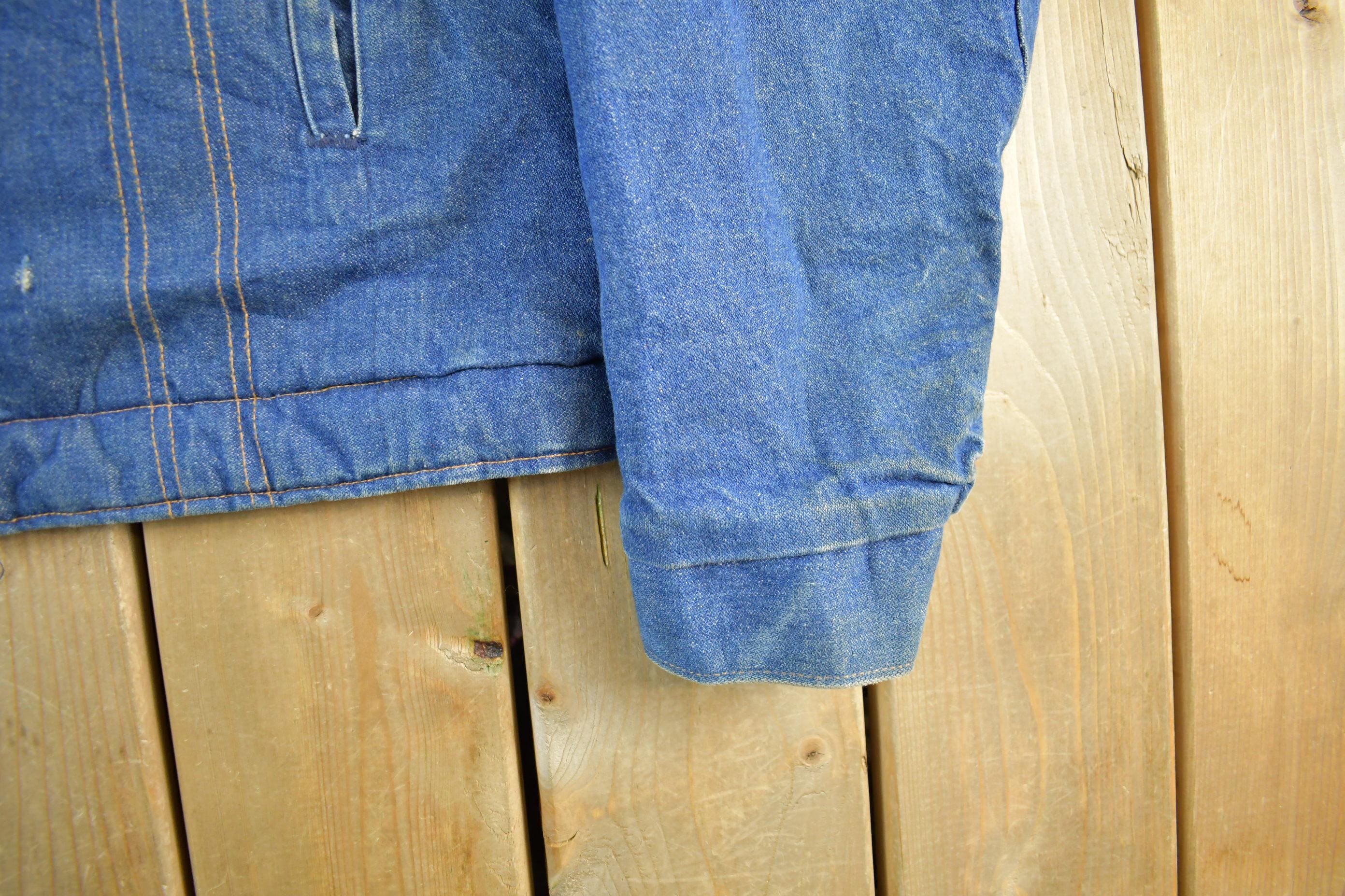 Vintage 1980s Saddle King Western Sherpa Lined Denim Jean Jacket Men's XL - Image 3