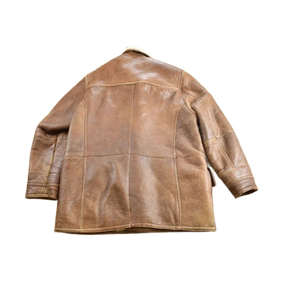 Vintage 1980s Shearling Leather Coat Size 52 - Image 2