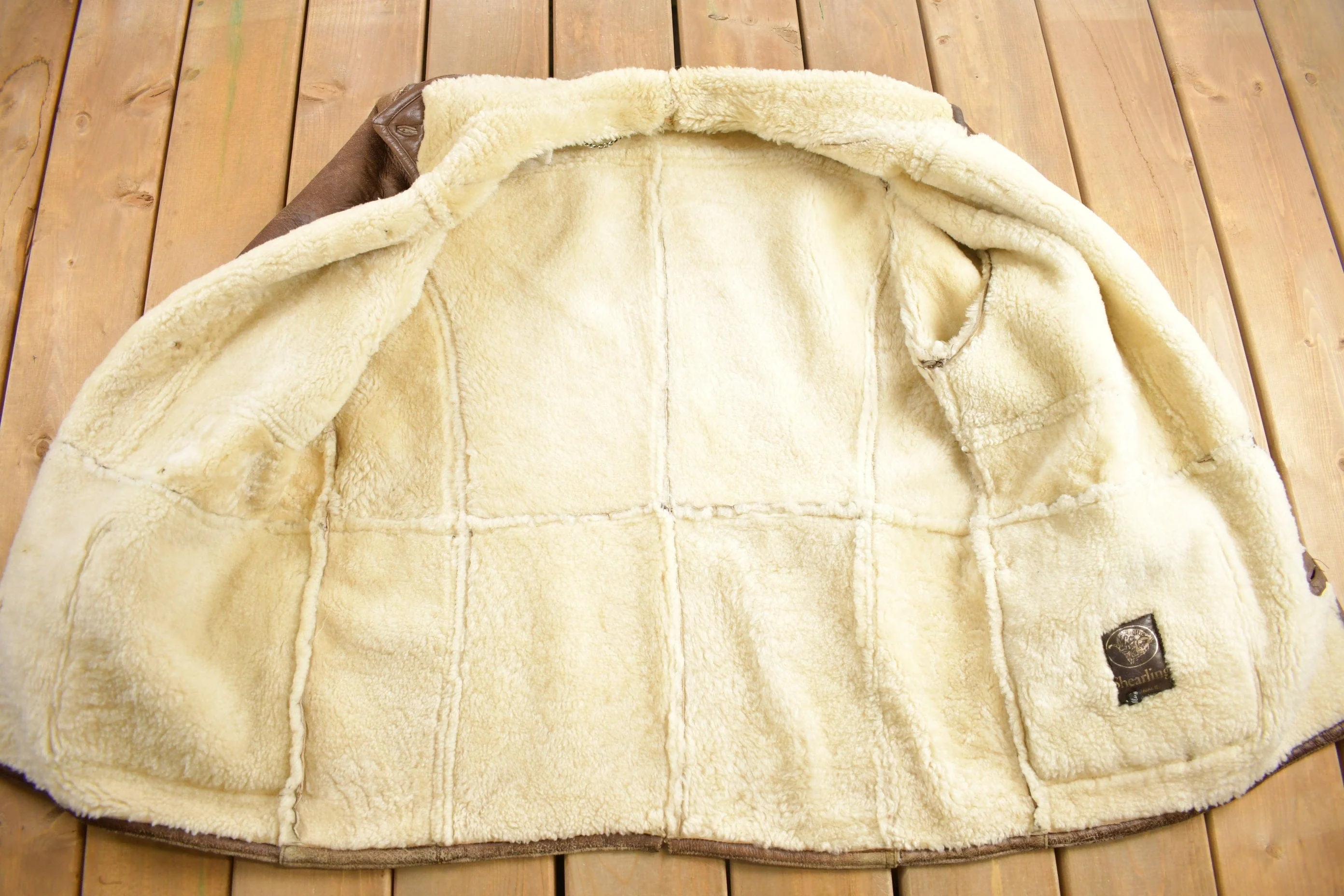 Vintage 1980s Shearling Leather Coat Size 52 - Image 3