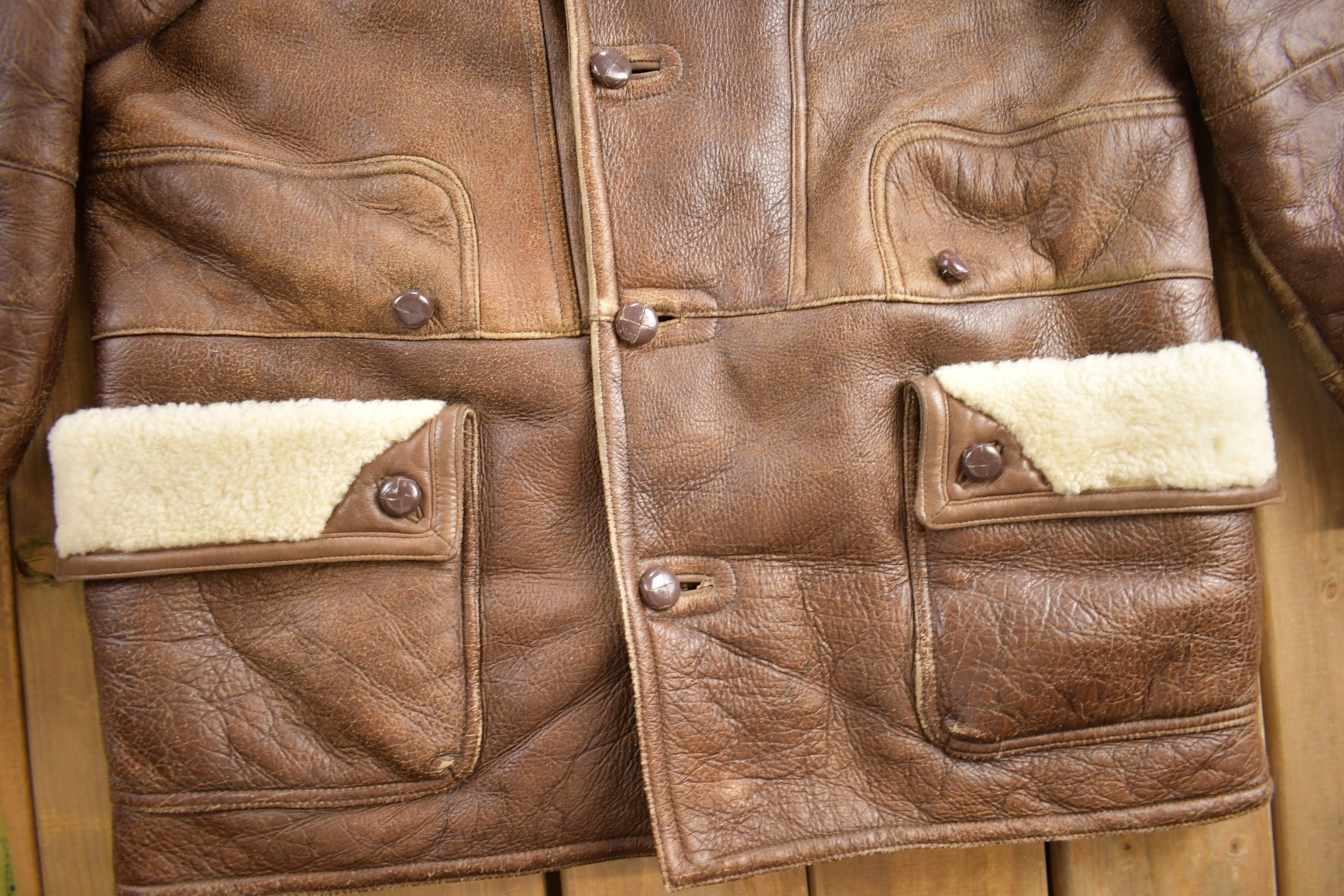 Vintage 1980s Shearling Leather Coat Size 52 - Image 4