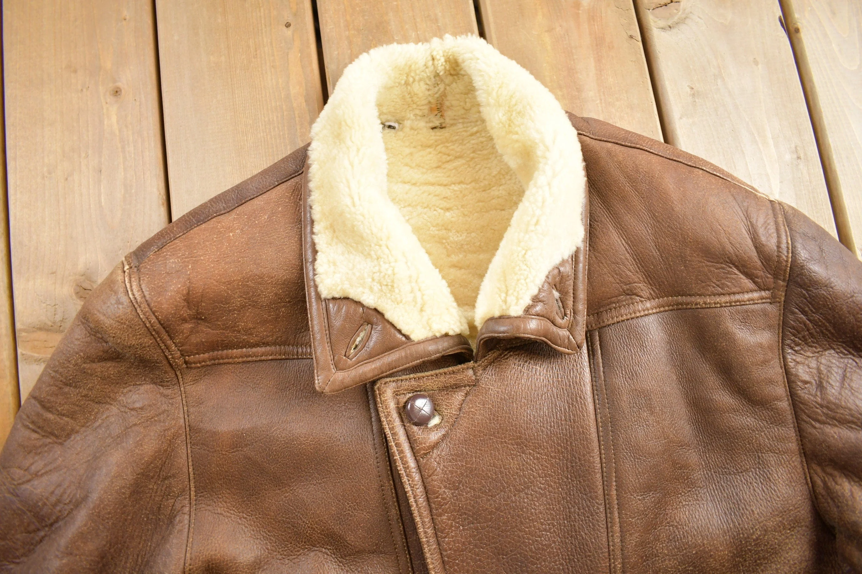 Vintage 1980s Shearling Leather Coat Size 52 - Image 5