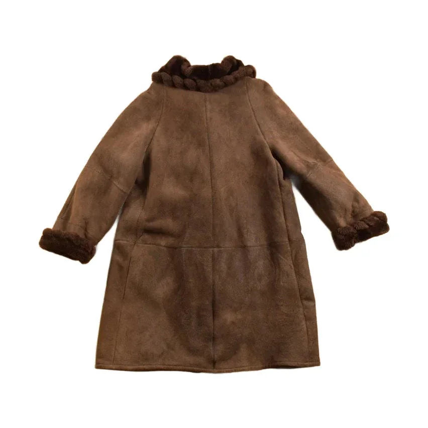 Vintage 1980s Shearling Suede Coat Men's Medium - Image 2
