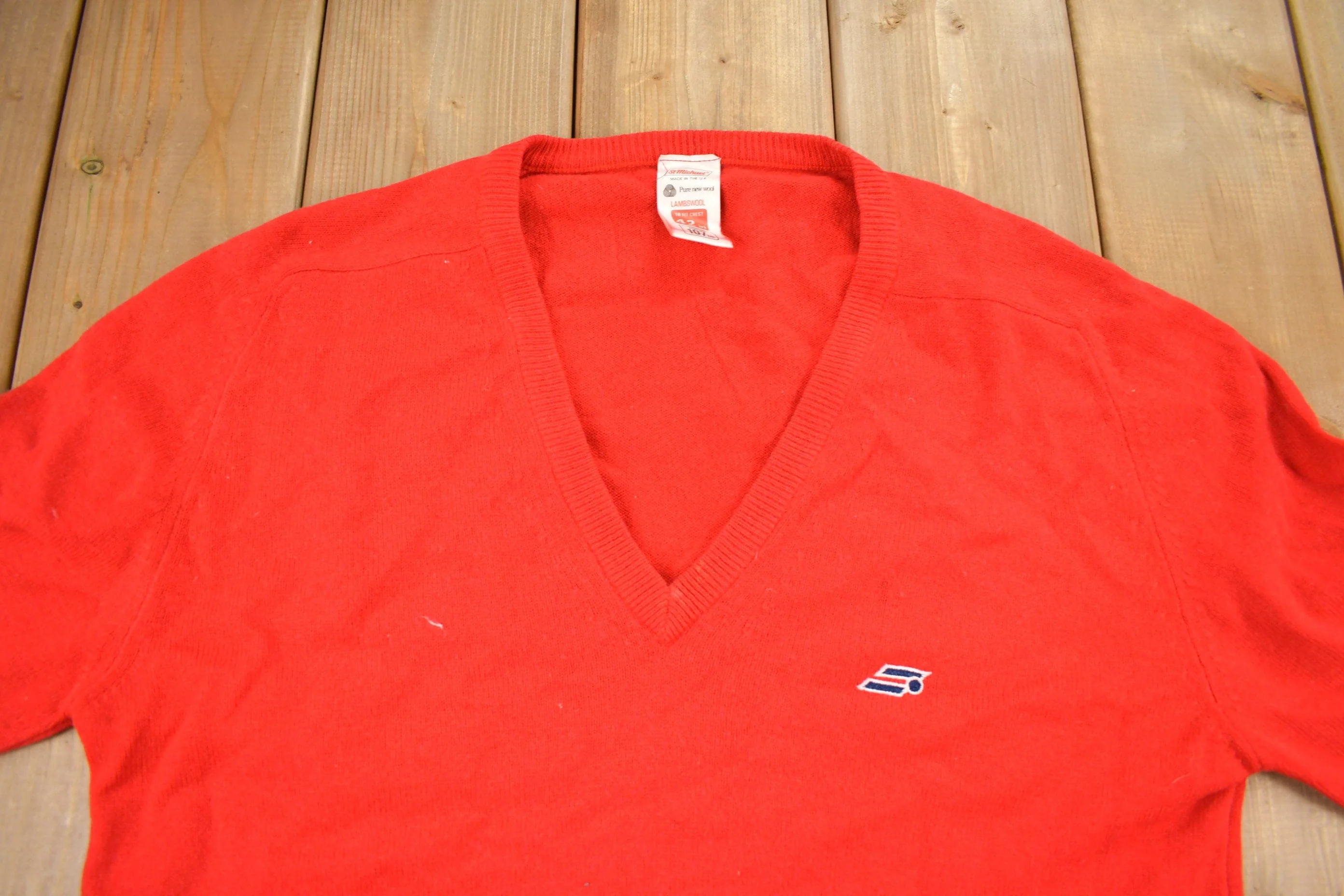 Vintage 1980s St Michael Pure New Wool Knit V-Neck Sweater Men's Large - Image 3