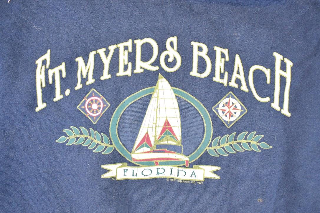 Vintage 1980s St Myers Beach Florida Graphic Print Crewneck Sweatshirt Men's L - Image 3