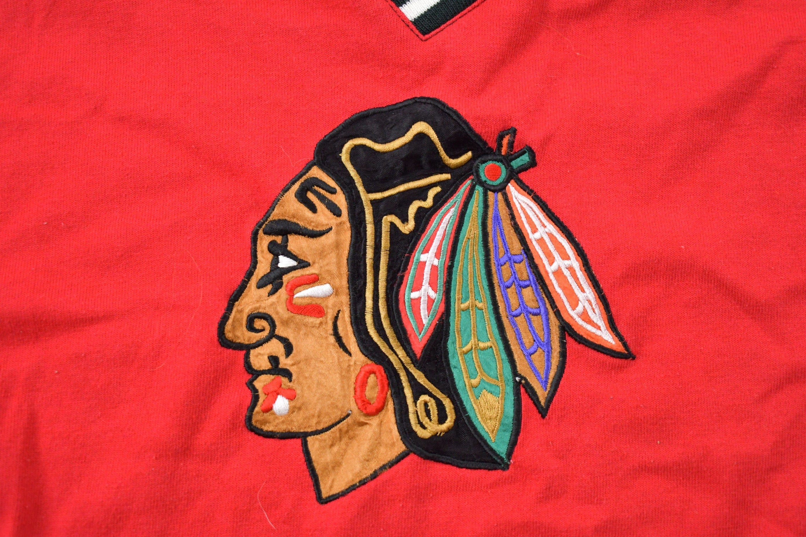 Vintage 1980s Starter Chicago Blackhawks NHL Jersey Sweatshirt Men's Small - Image 3