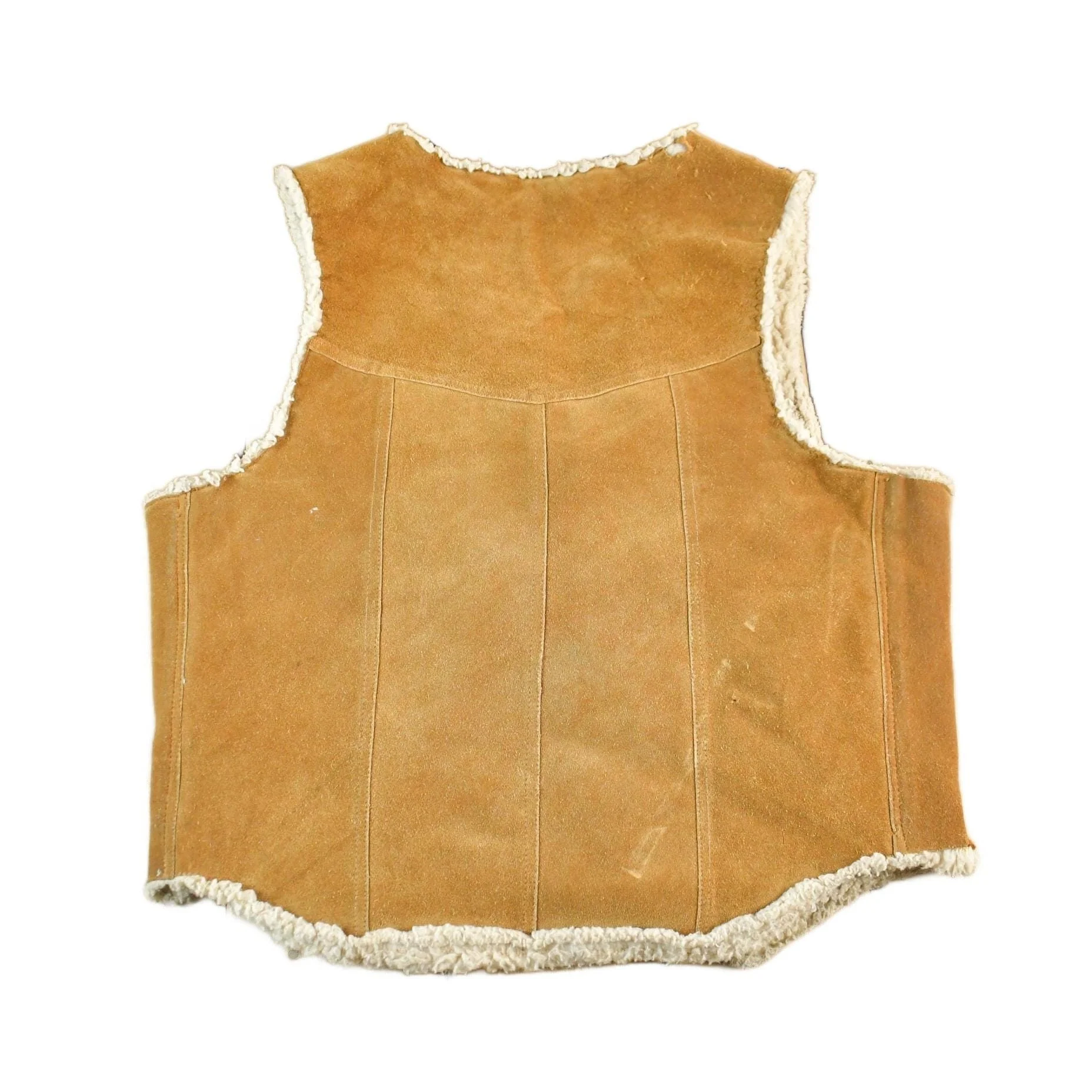 Vintage 1980s Steer Brand Western Leather Sherpa Lined Vest Jacket Men's Large - Image 2