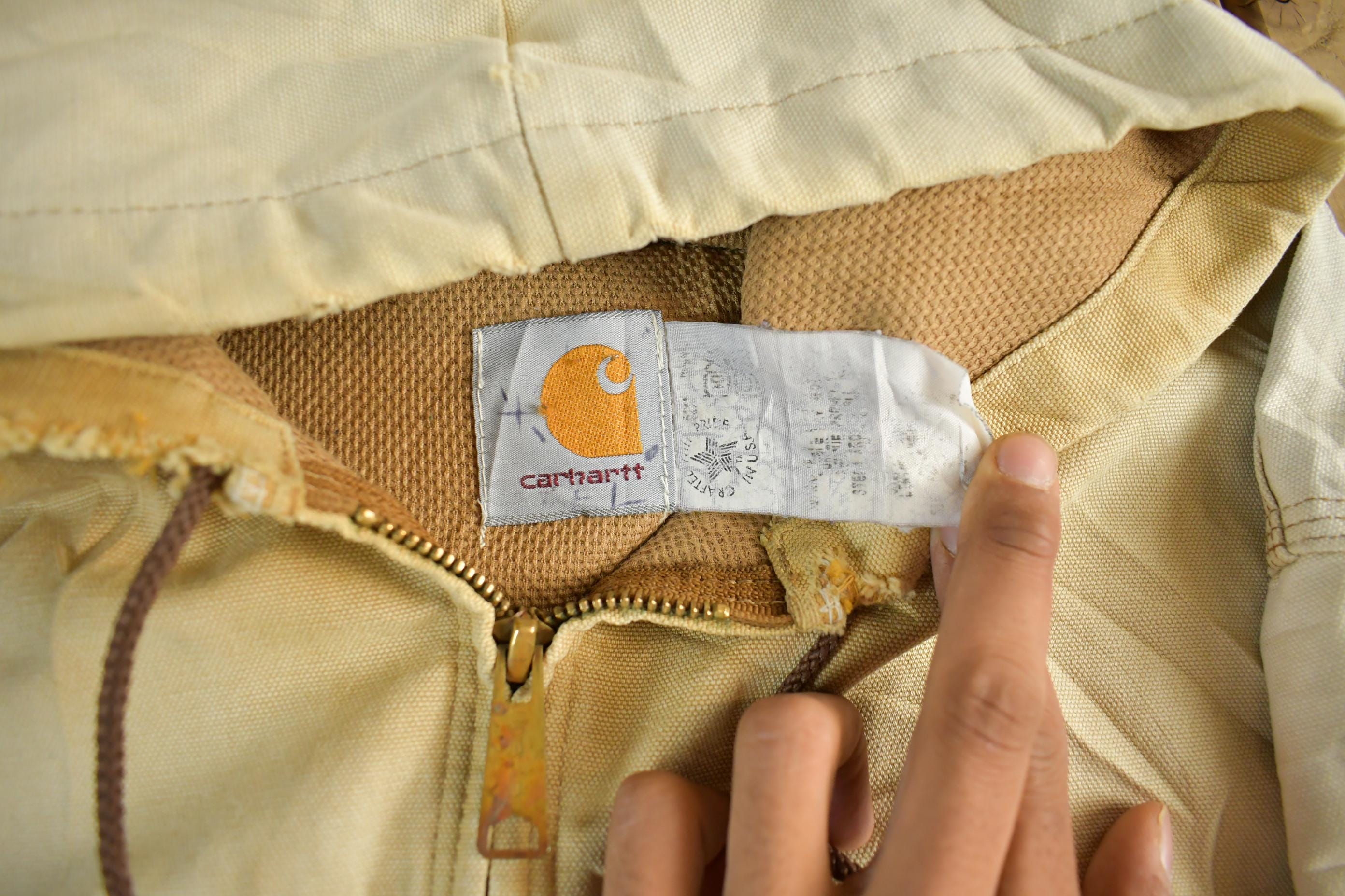 Vintage 1980s Sun Faded Carhartt Canvas Hooded Jacket Men's XL - Image 5