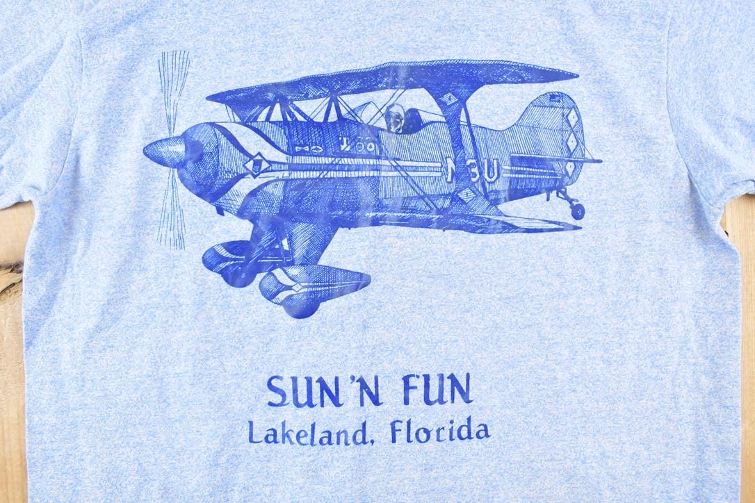 Vintage 1980's Sun N Fun Lakeland Florida Airplane Souvenir T-Shirt Men's M - Image 3