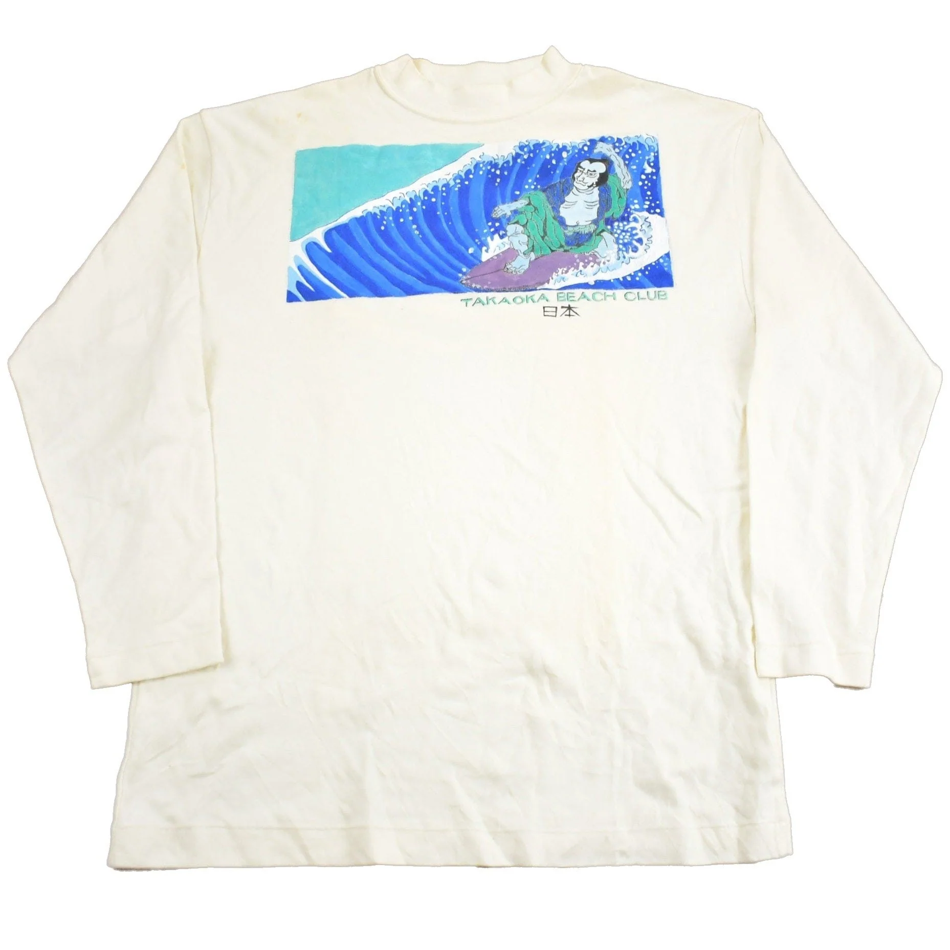 Vintage 1980s Takaoka Beach Club Surfing Graphic Souvenir T Shirt Men's Medium