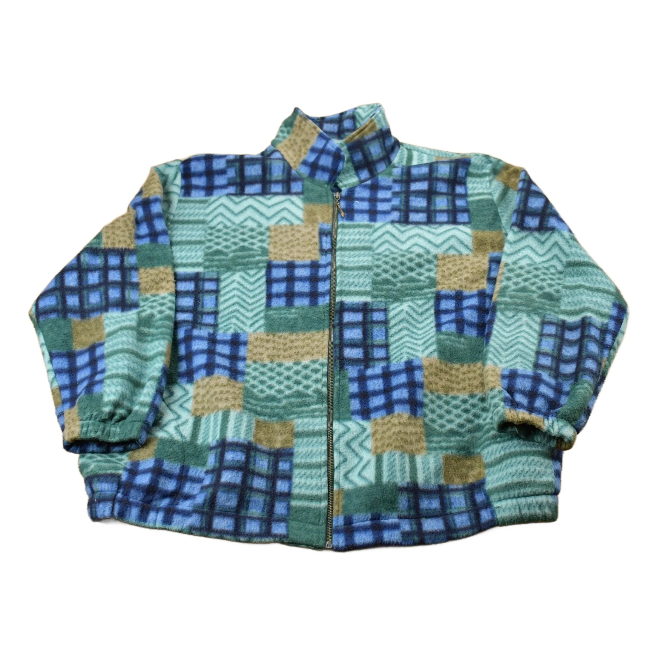 Vintage 1980s Teddi All Over Print Full Zip Fleece Sweater Men's 2XL