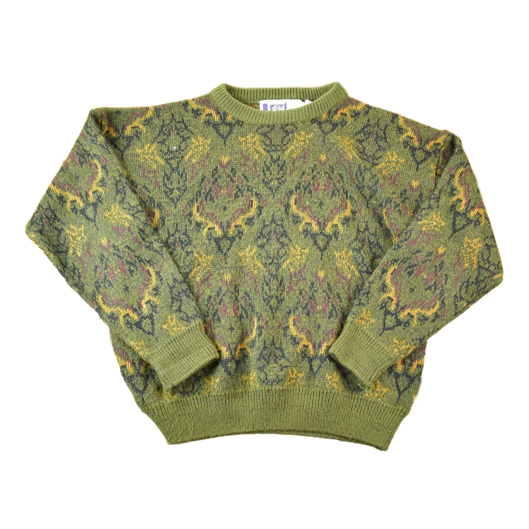 Vintage 1980s Tip Top Wool Knit Abstract Pattern Crewneck Sweater Mens L