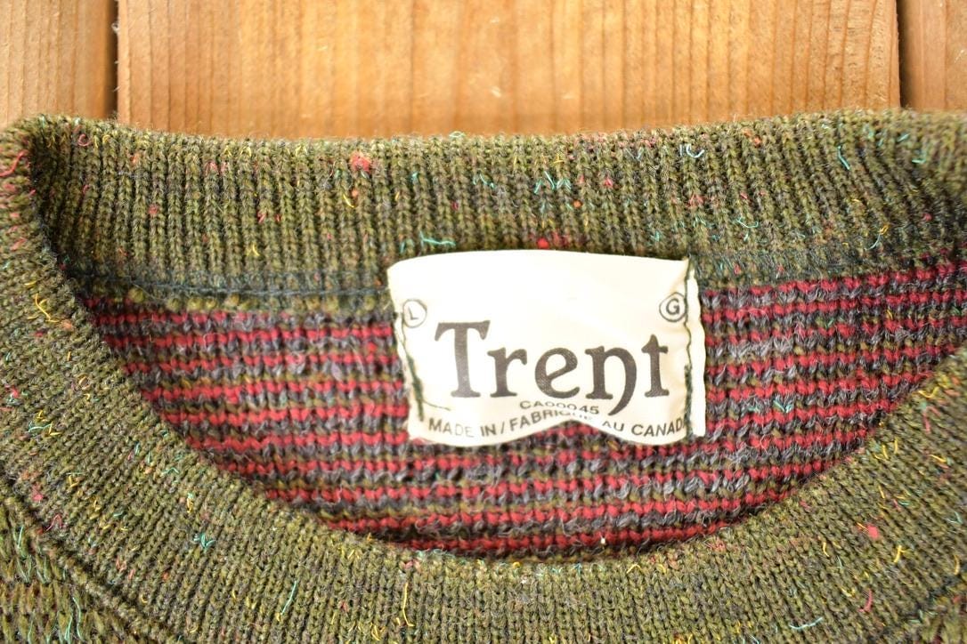 Vintage 1980s Trent Abstract Knit Crewneck Sweater Men's XL - Image 4