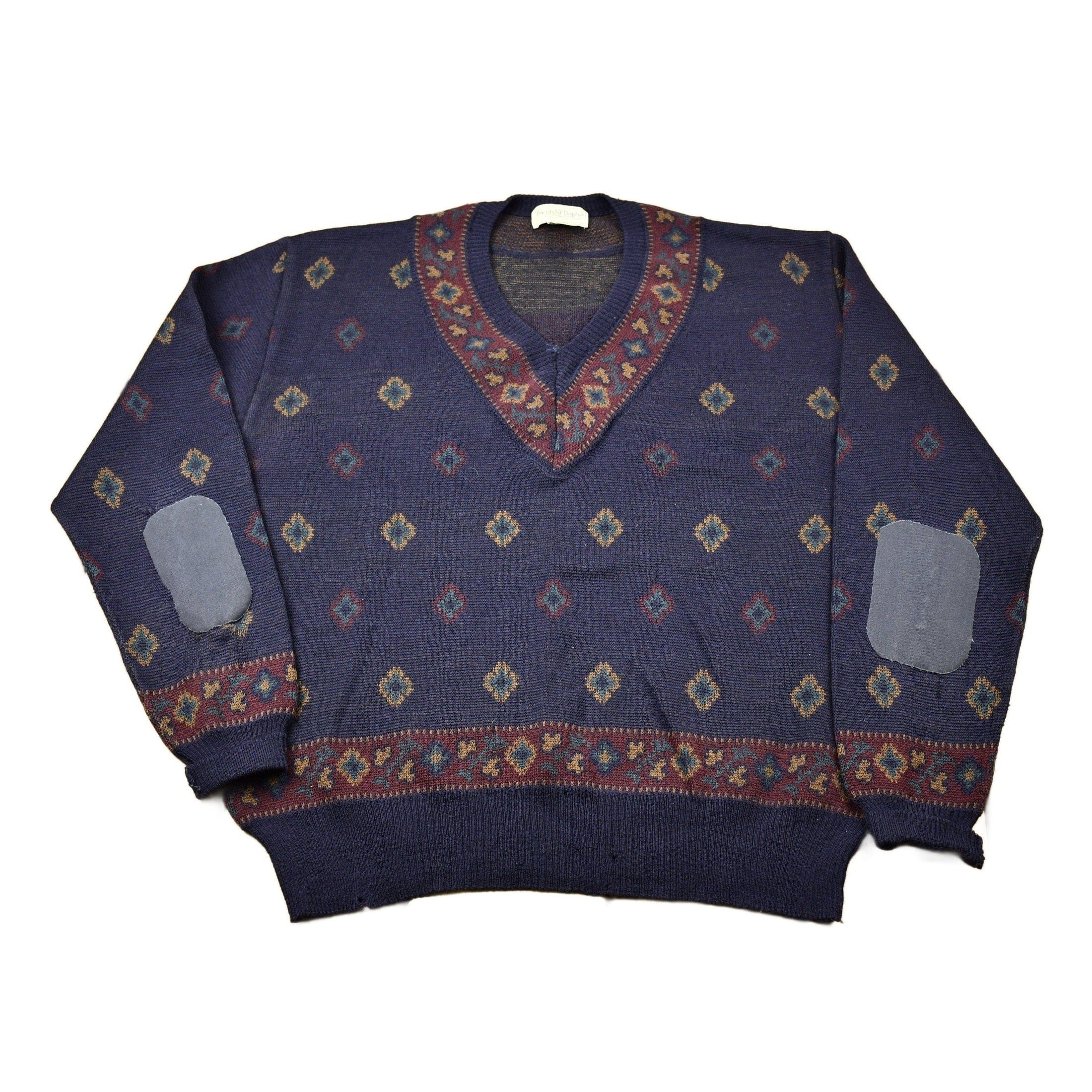 Vintage 1980s Tricots St. Raphael Pure New Wool Knitted V Neck Sweater Men's Medium