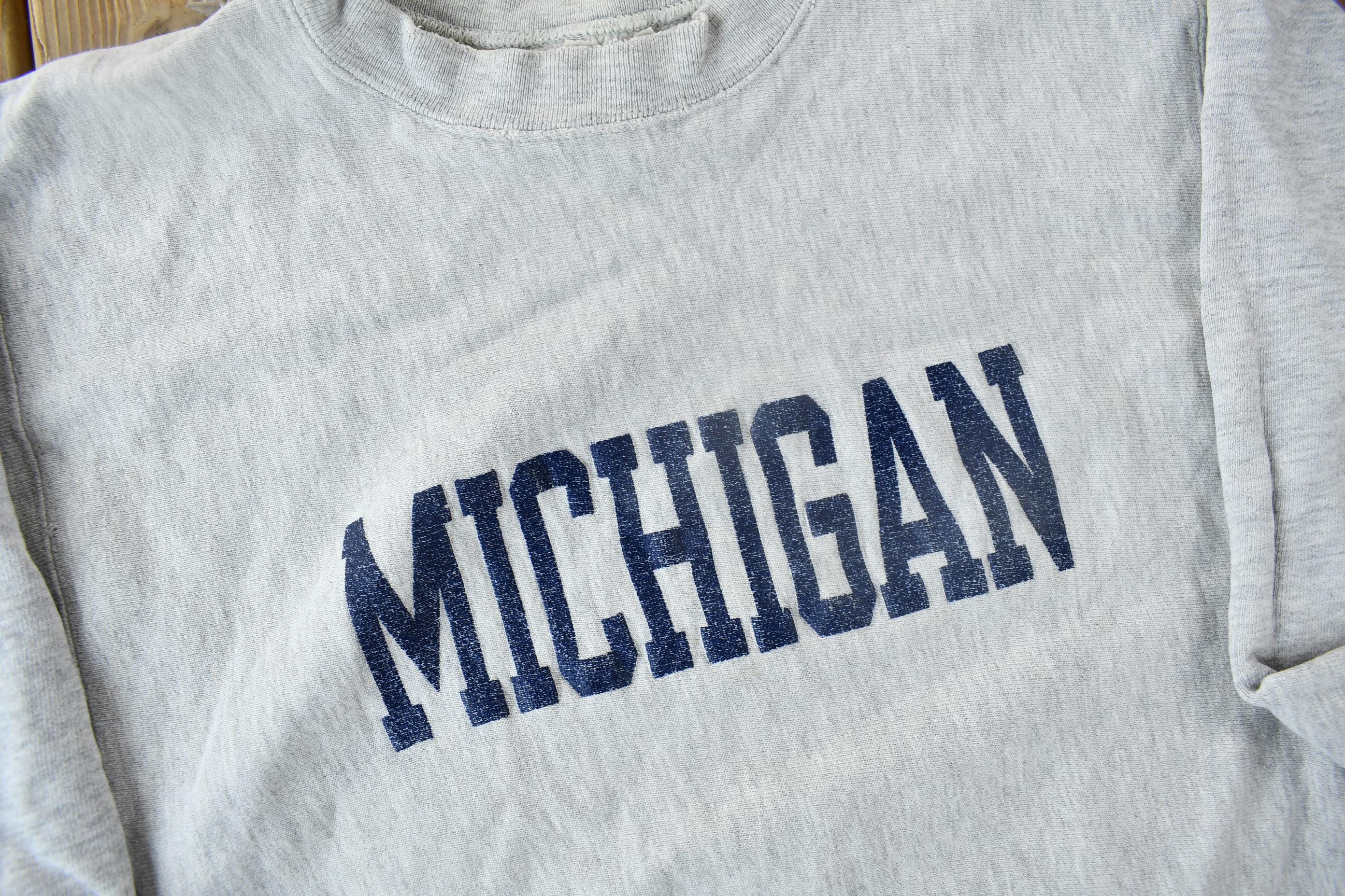 Vintage 1980s University Of Michigan Champion Reverse Weave Warmup Crewneck Men's Large - Image 3