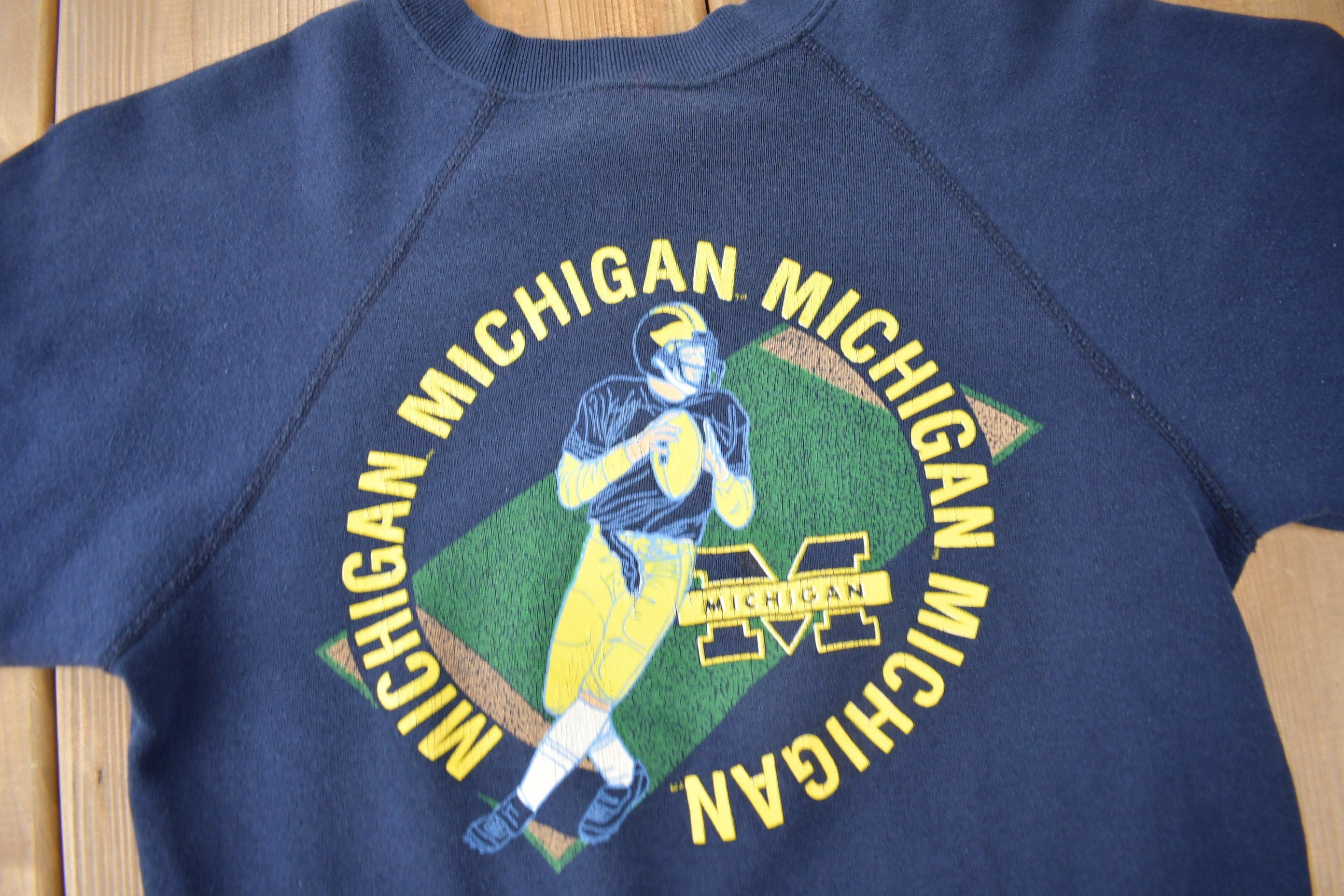 Vintage 1980s University Of Michigan Collegiate Football Crewneck Youth Large - Image 3