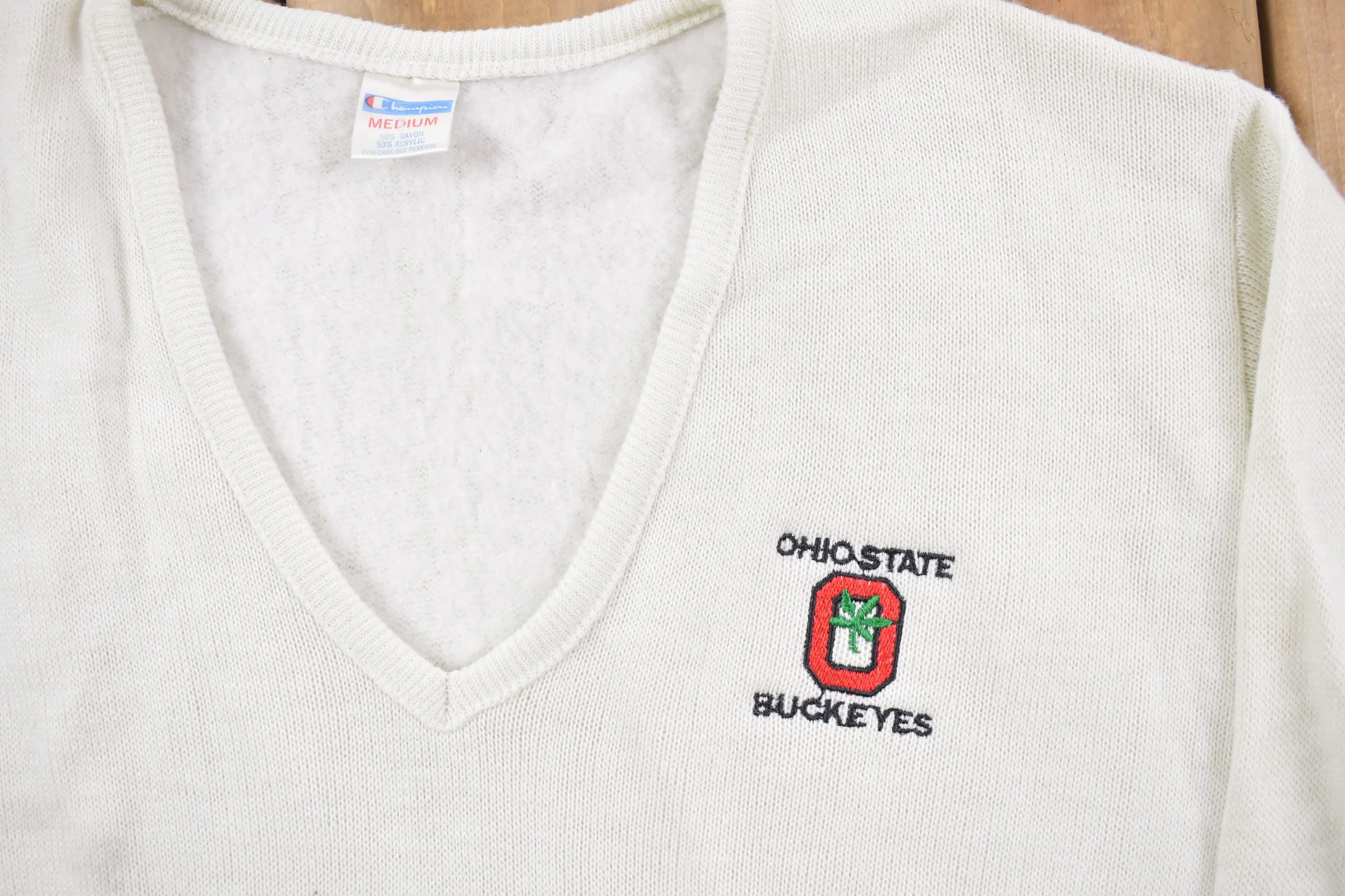 Vintage 1980s University of Ohio State Champion V-Neck Knit Crewneck Men's Medium - Image 3