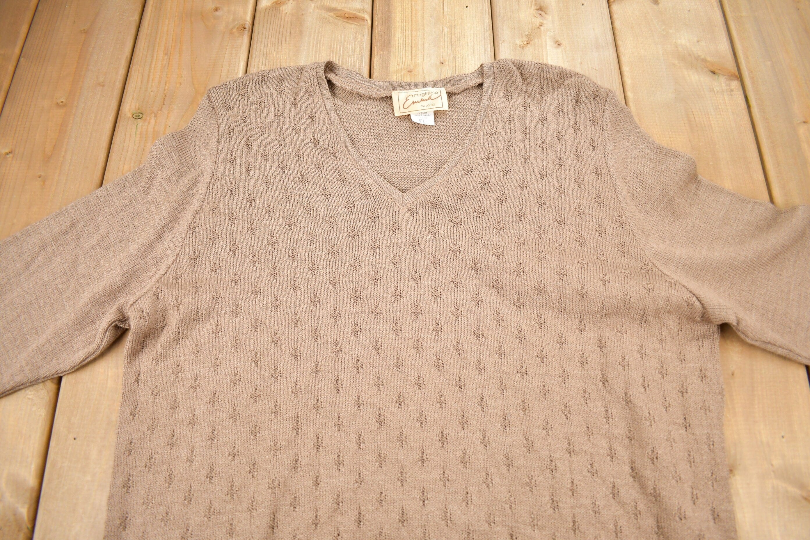 Vintage 1980s V-Neck Yarn Knit Sweater Men's XL - Image 3