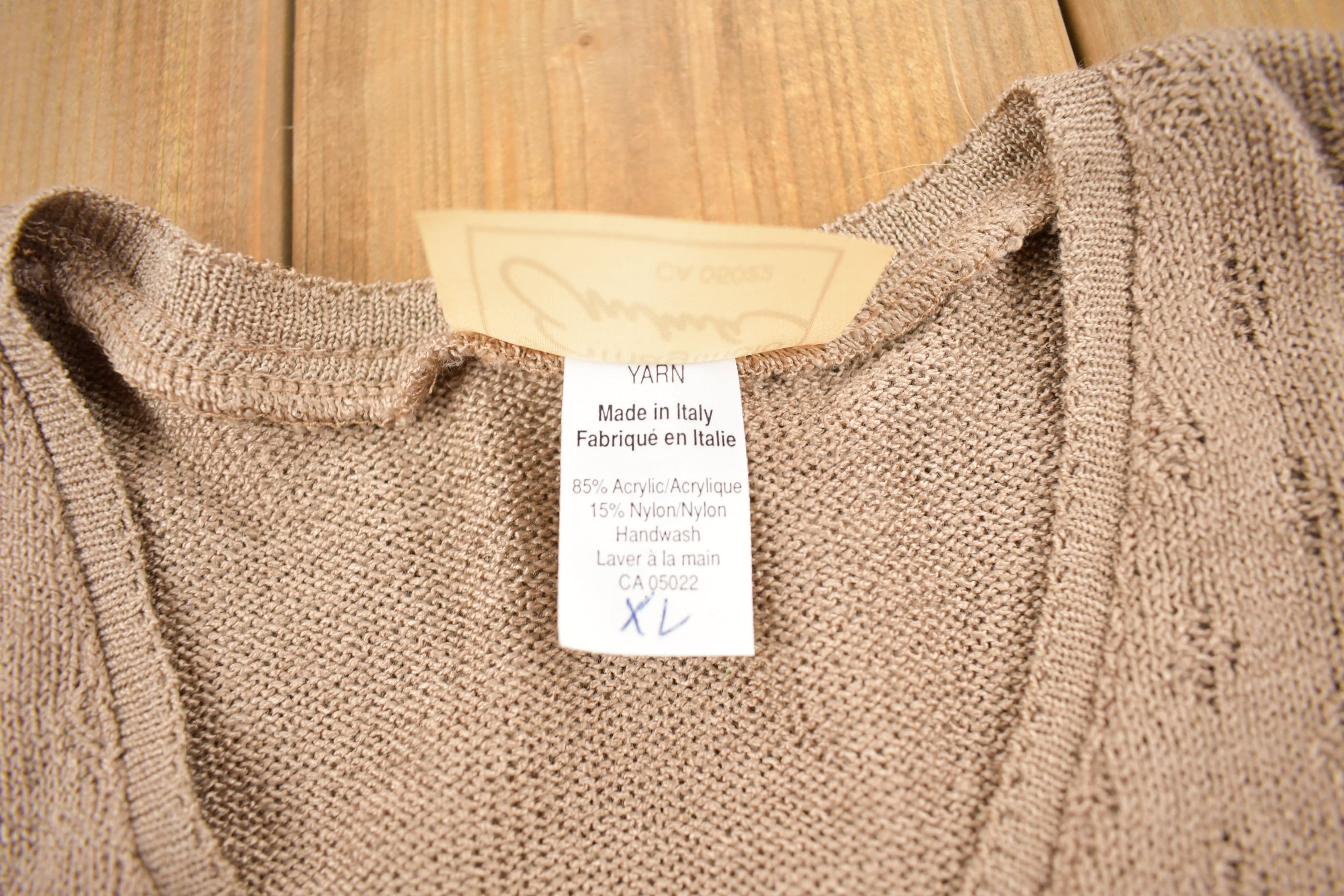 Vintage 1980s V-Neck Yarn Knit Sweater Men's XL - Image 5