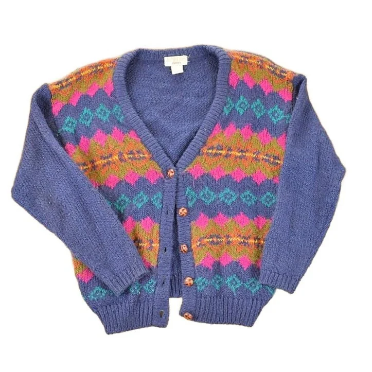 Vintage 1980s Victoria Jones Petites Abstract Knit Cardigan Sweater Women's S