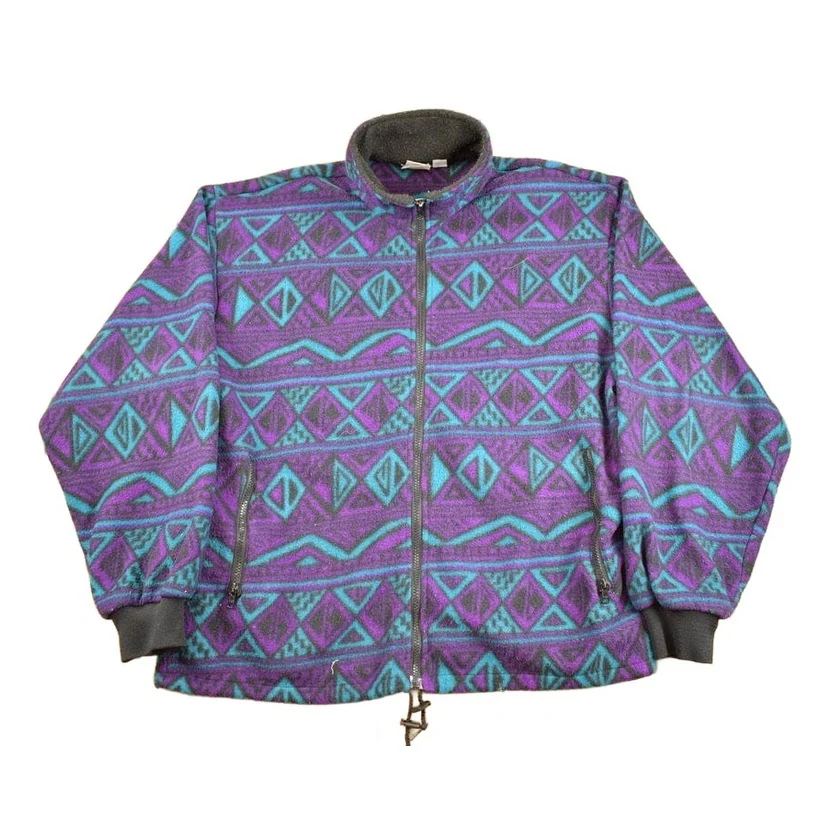 Vintage 1980s Wear And Tear Aztec Full Zip Fleece Sweater Men's Large
