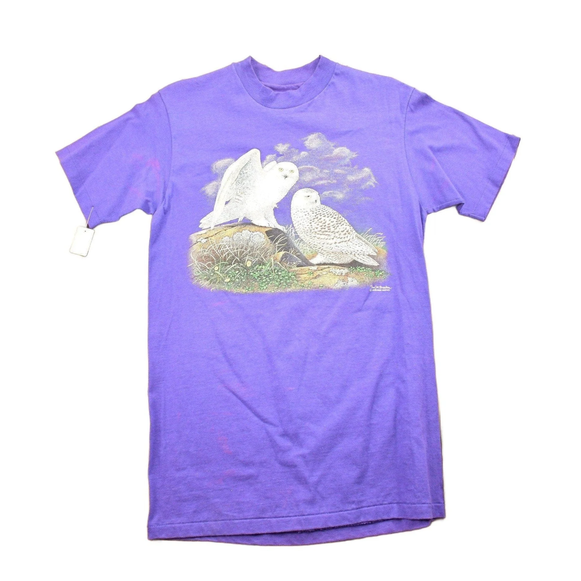 Vintage 1980s White Owl Theme Graphic T-Shirt Men's Medium