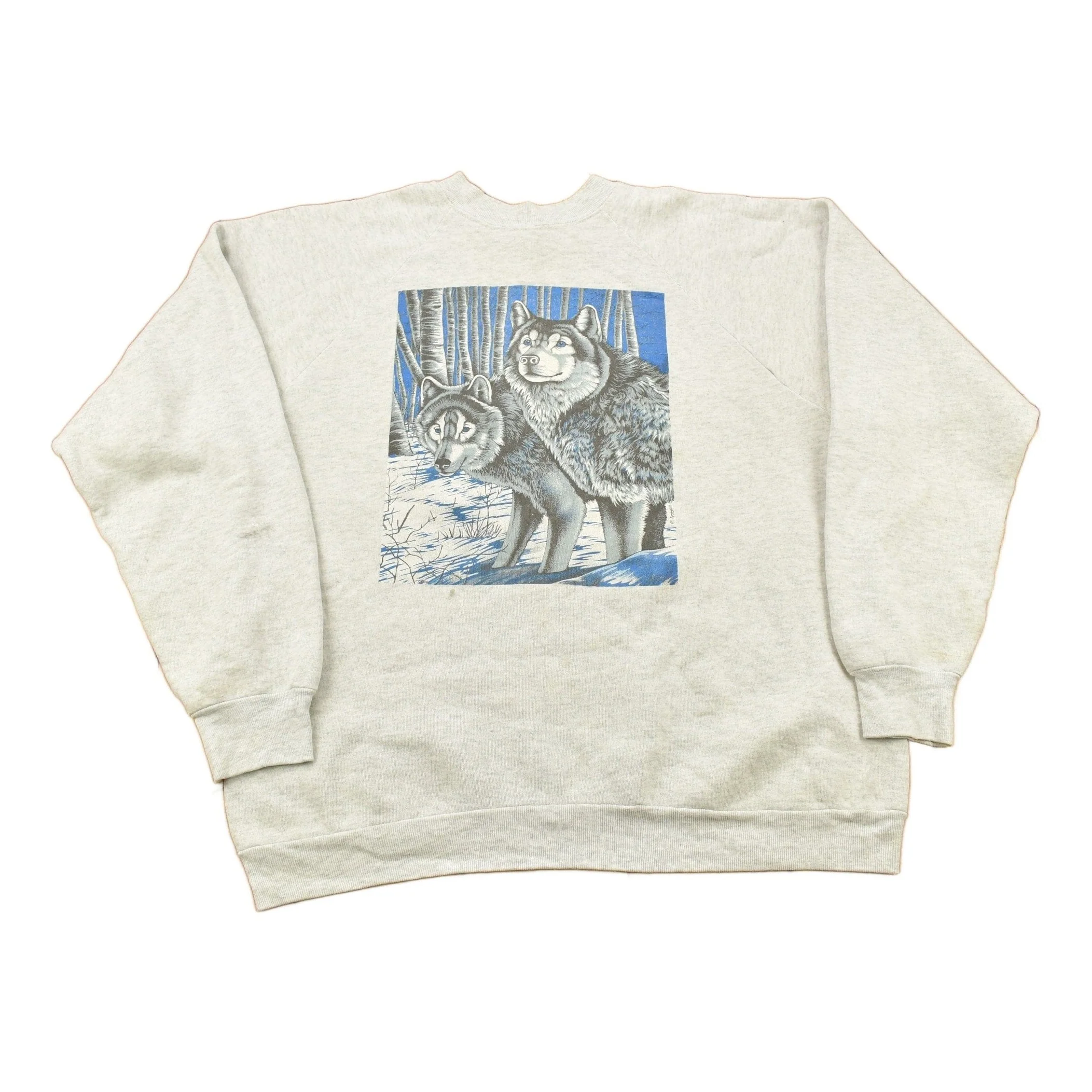 Vintage 1980s Wolf Theme Graphic Raglan Crewneck Men's XL