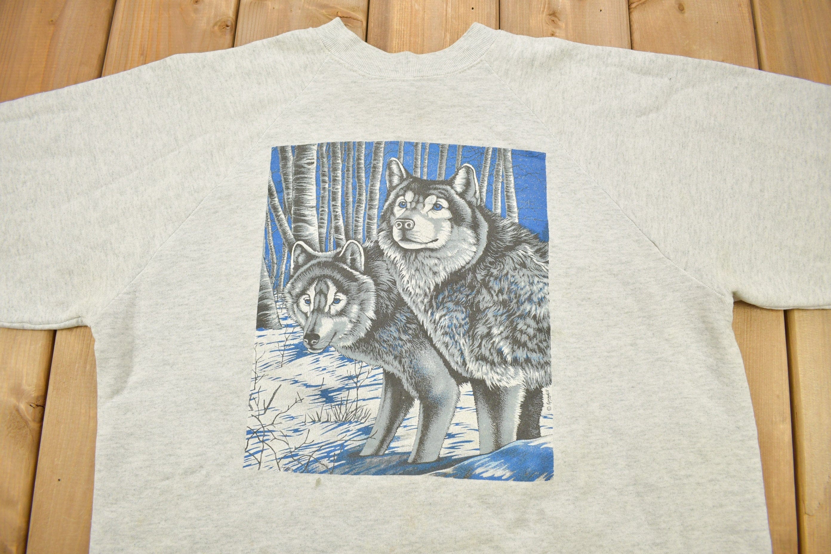 Vintage 1980s Wolf Theme Graphic Raglan Crewneck Men's XL - Image 3