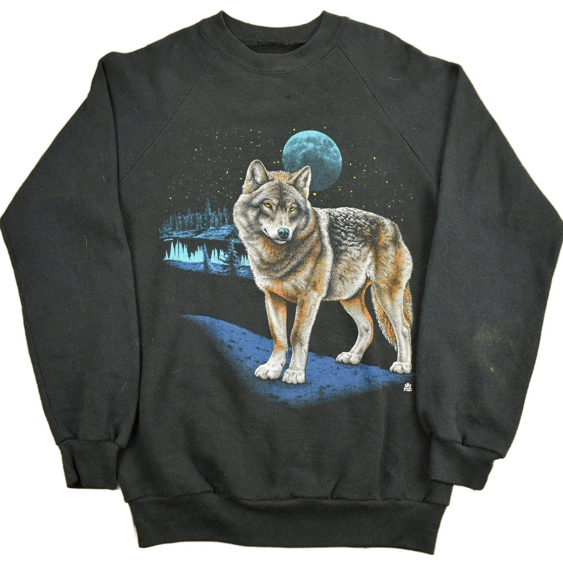 Vintage 1980s Wolf Themed Crewneck Sweatshirt Men's Small