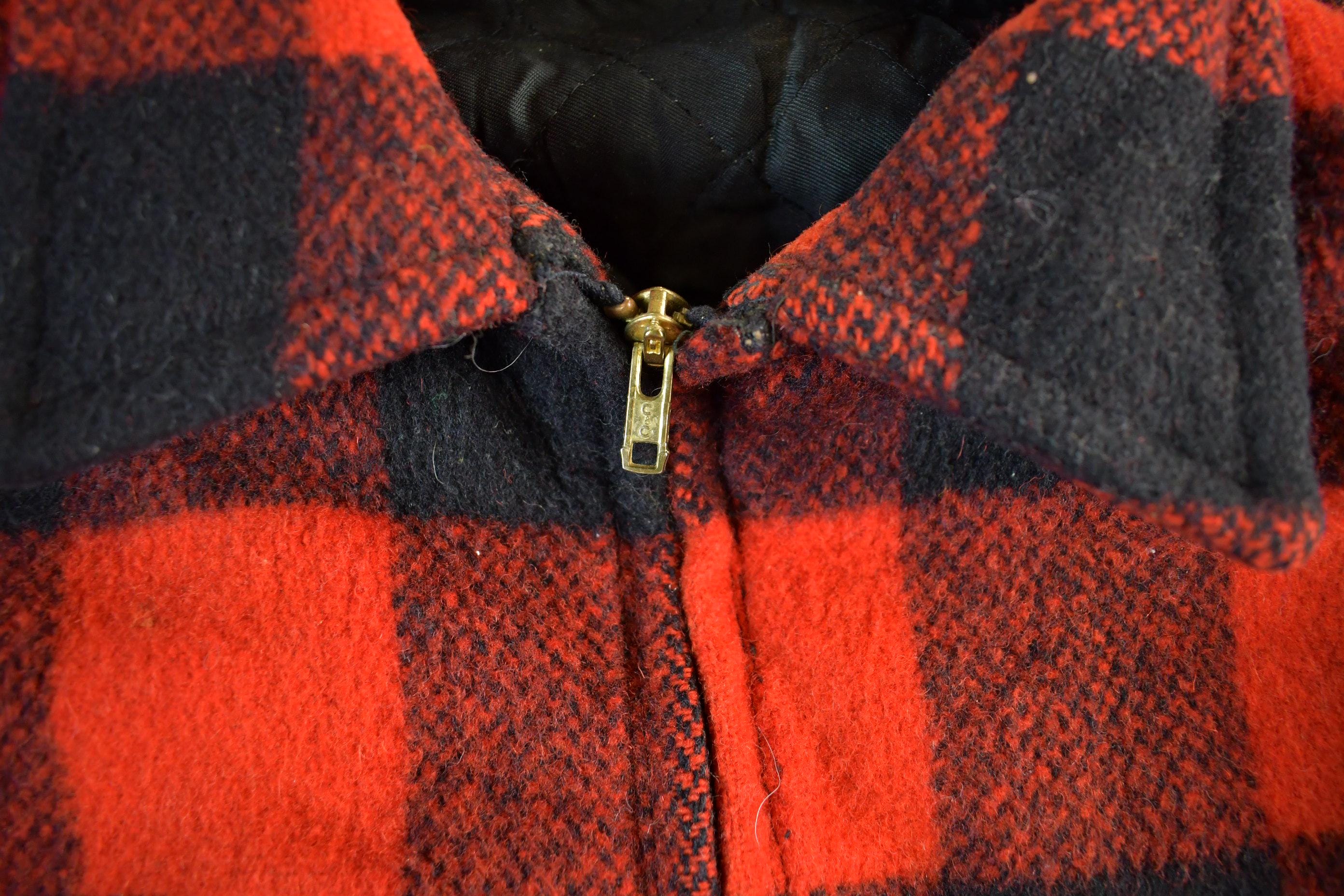 Vintage 1980s Wool Buffalo Plaid Button Up Shacket Men's XL - Image 3