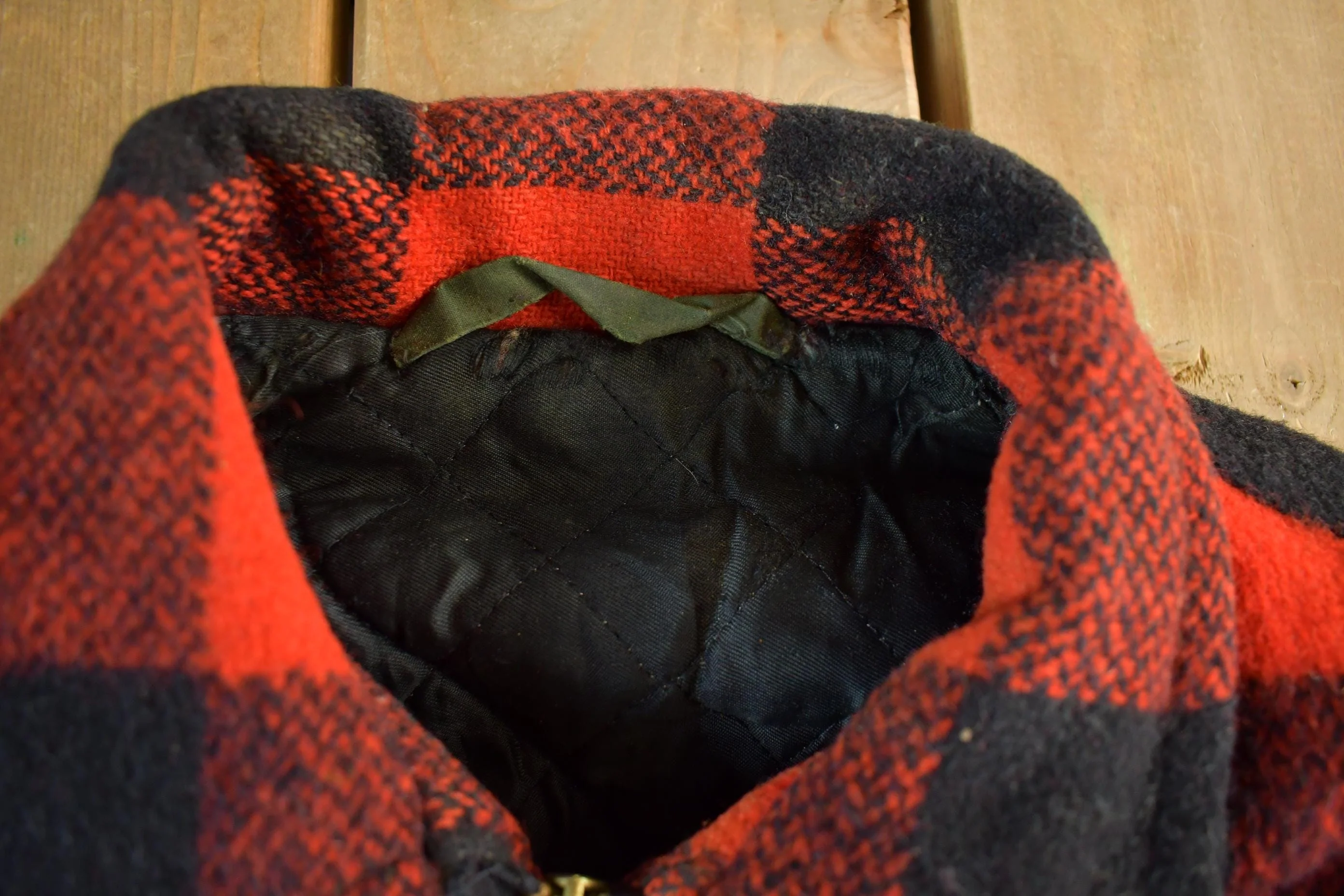 Vintage 1980s Wool Buffalo Plaid Button Up Shacket Men's XL - Image 4