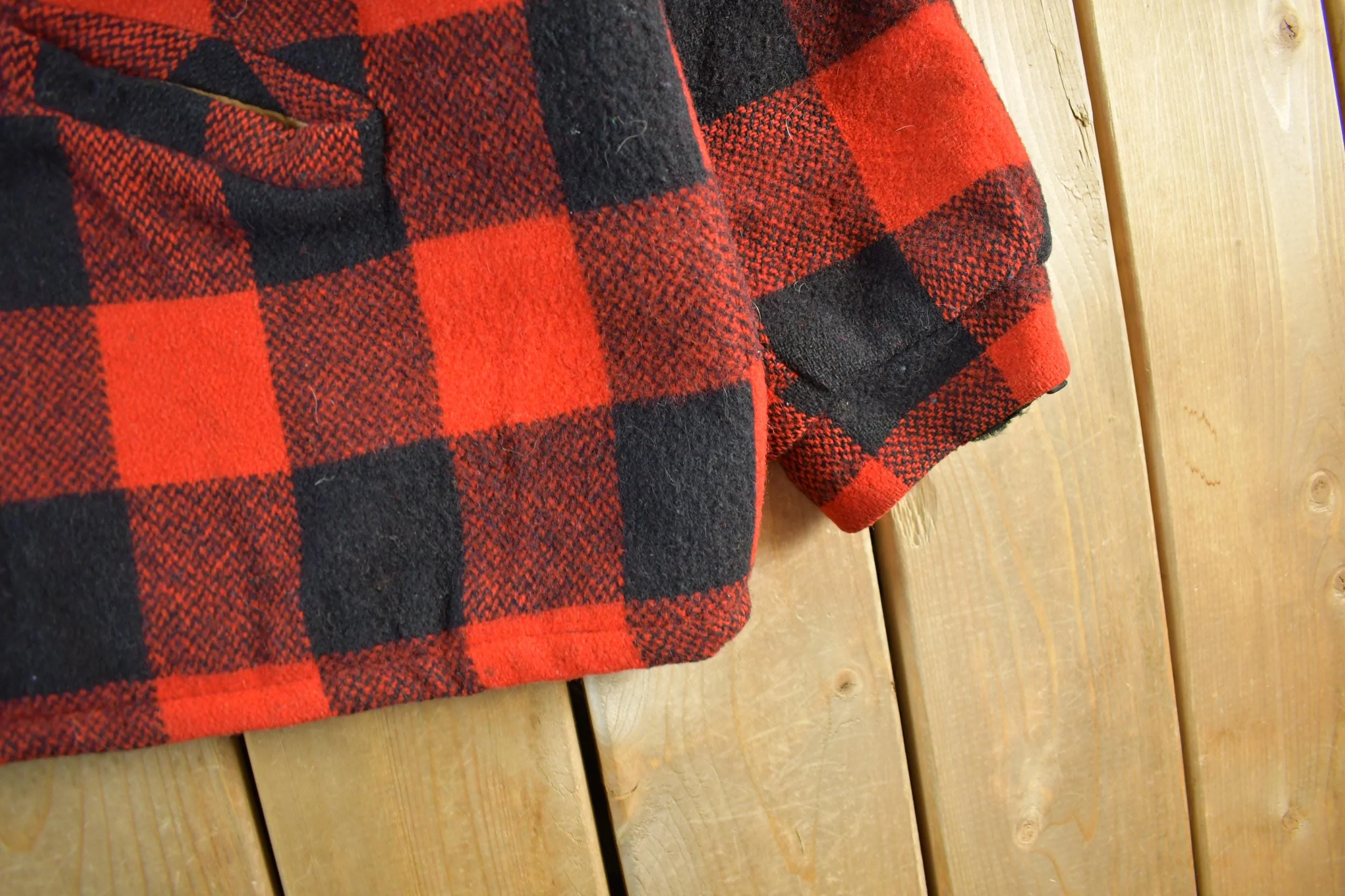 Vintage 1980s Wool Buffalo Plaid Button Up Shacket Men's XL - Image 5