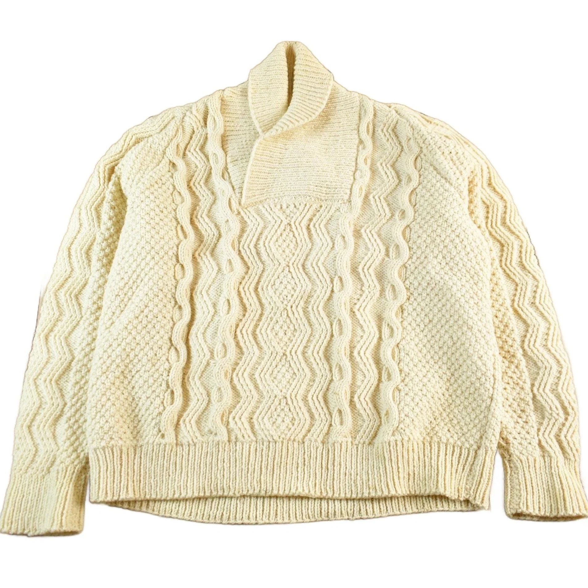 Vintage 1980s Wool Cable Knit Shawl Collar Sweater Women's Medium