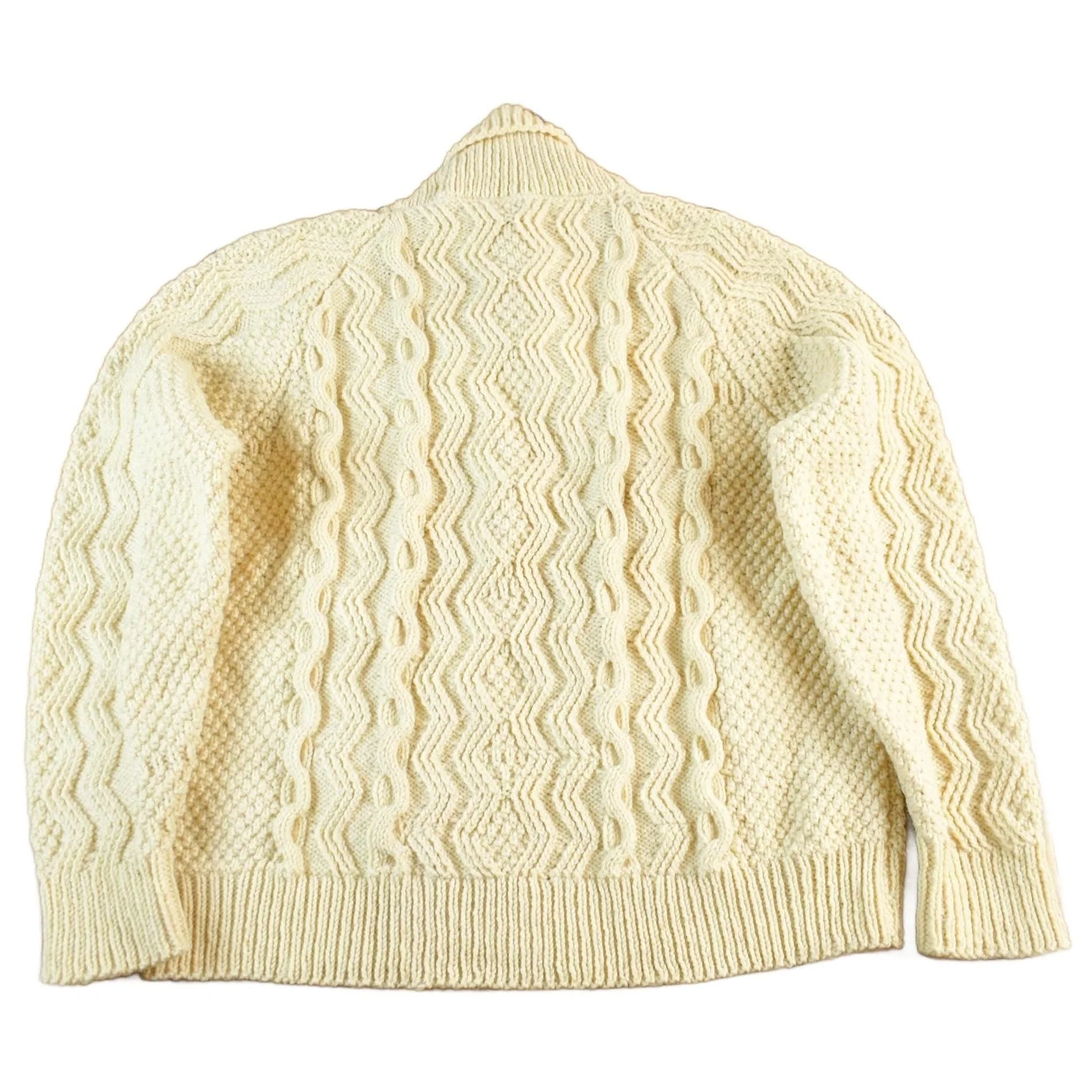 Vintage 1980s Wool Cable Knit Shawl Collar Sweater Women's Medium - Image 2