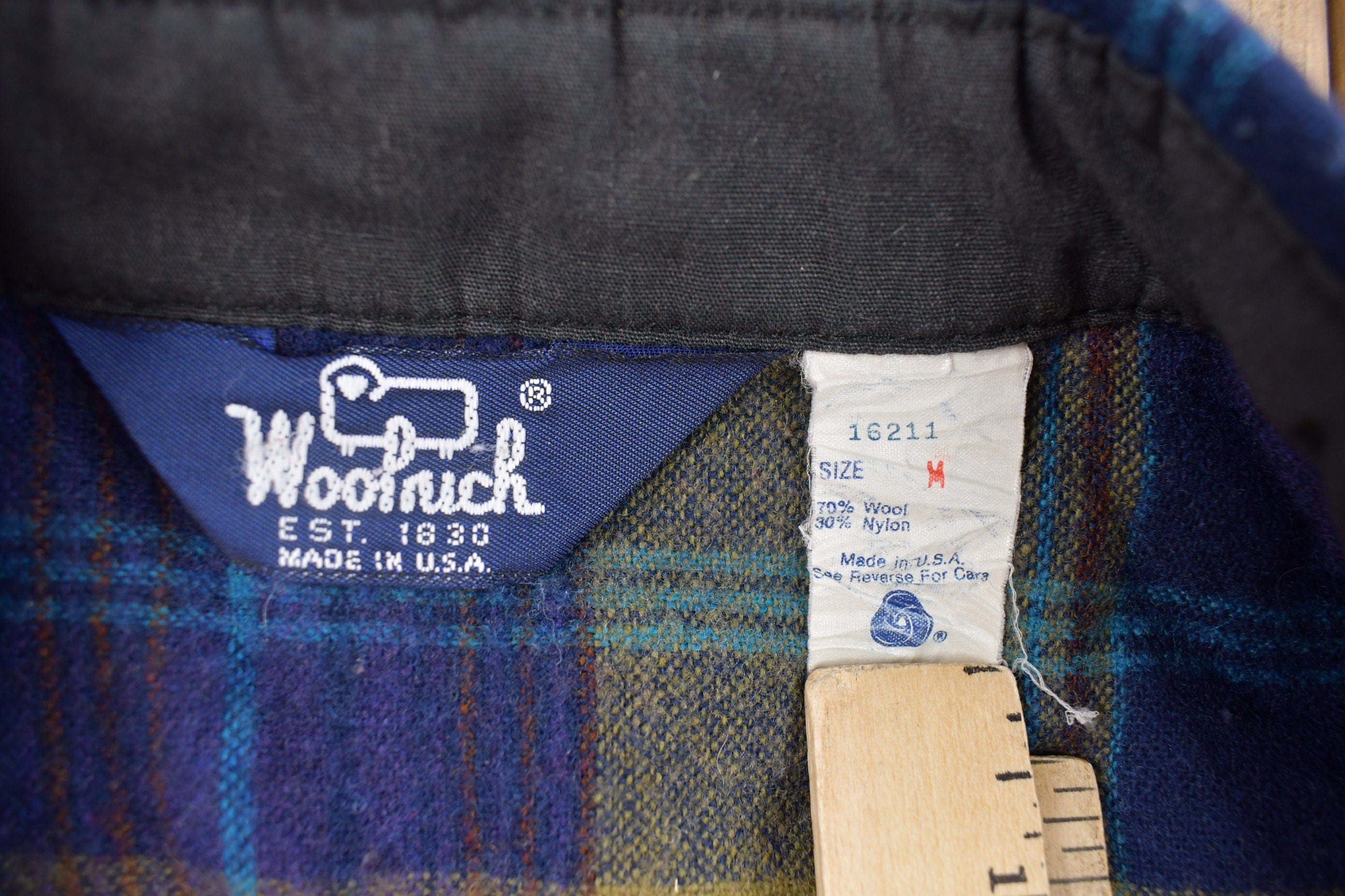 Vintage 1980s Woolrich Blue Plaid Wool Shacket Men's Medium - Image 3