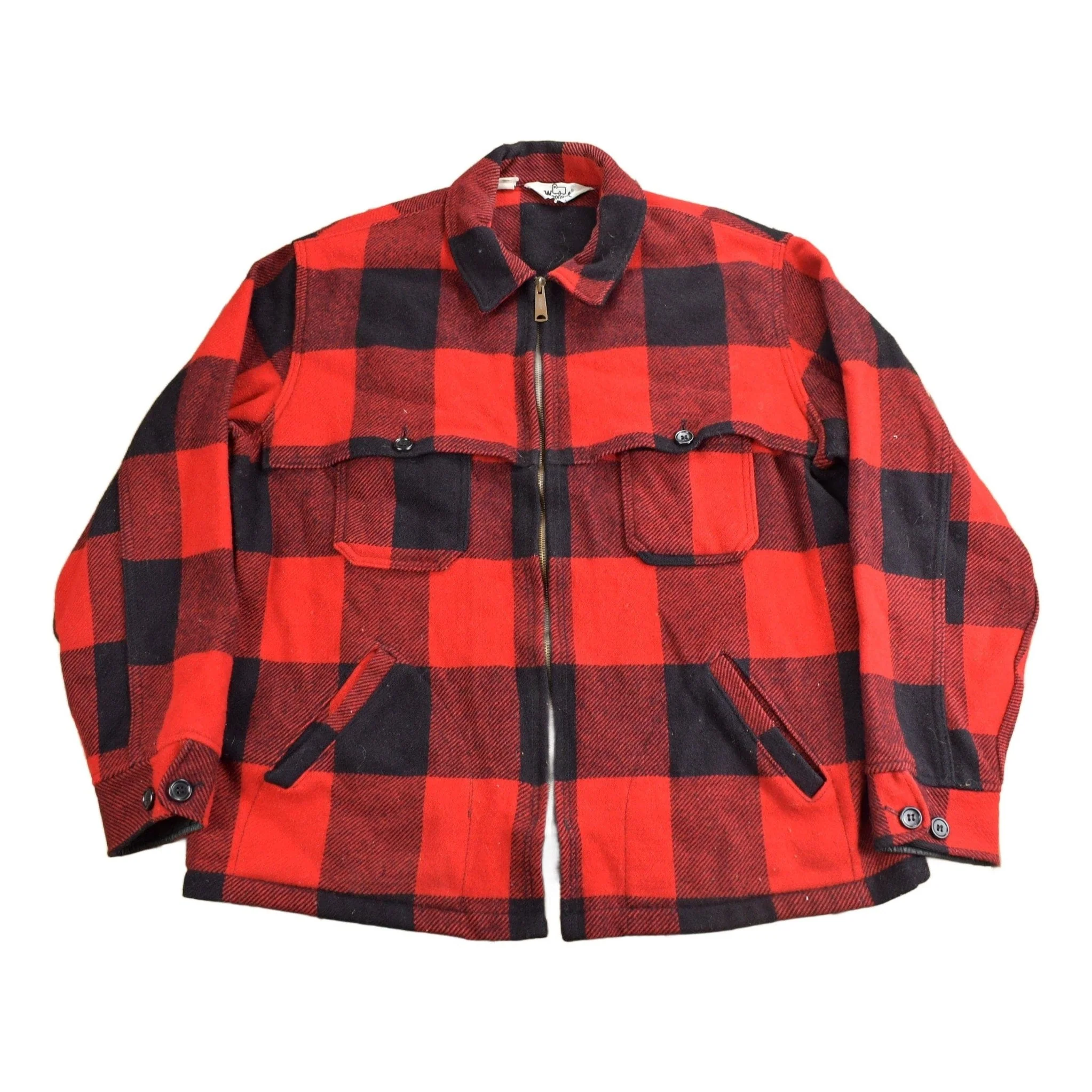 Vintage 1980s Woolrich Wool Buffalo Plaid Button Up Shacket Men's Large