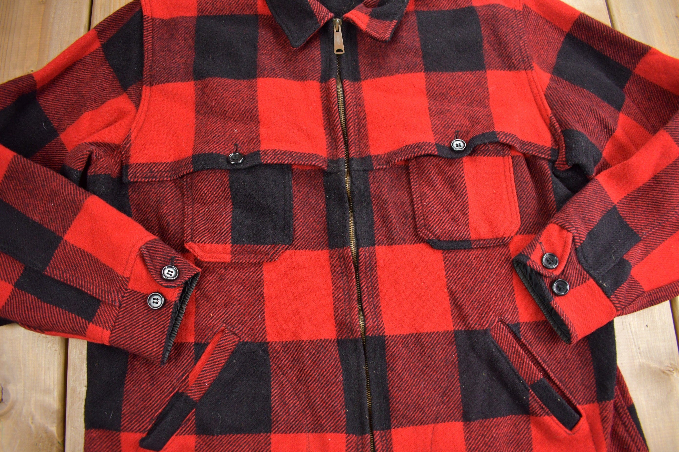 Vintage 1980s Woolrich Wool Buffalo Plaid Button Up Shacket Men's Large - Image 3