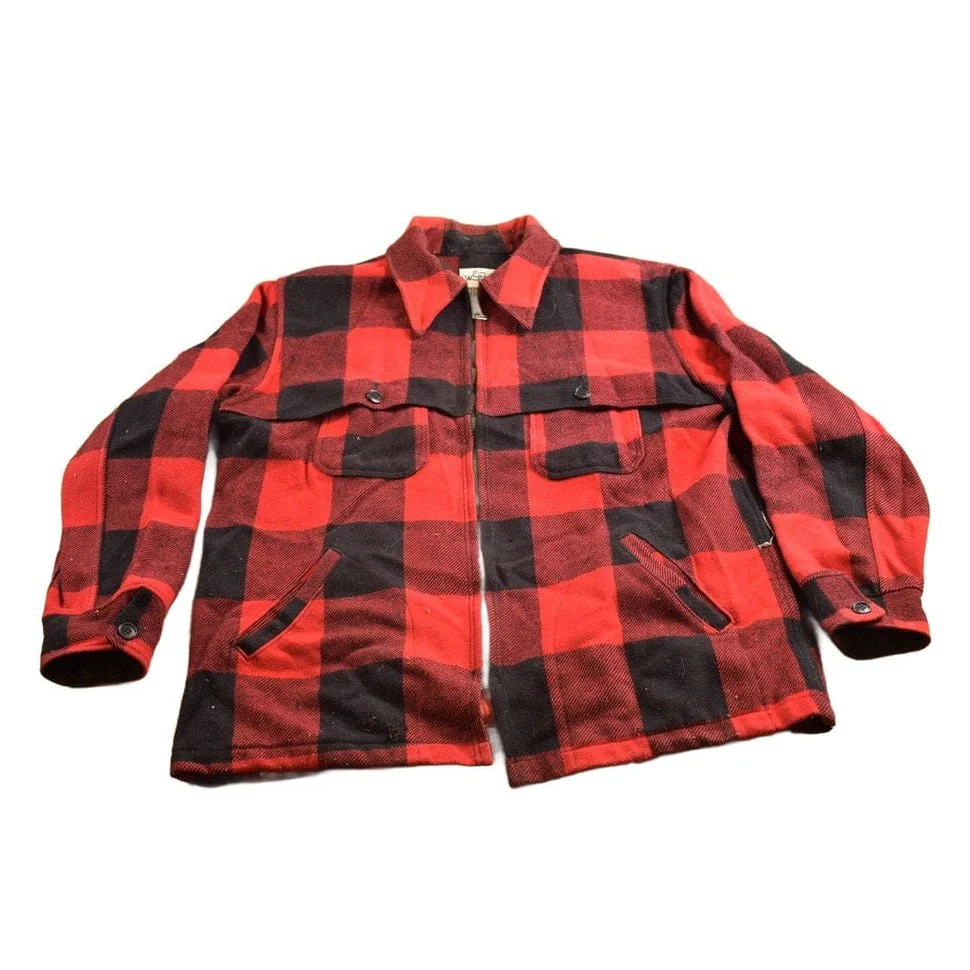 Vintage 1980s Woolrich Wool Plaid Zip Up Shacket Men's XL