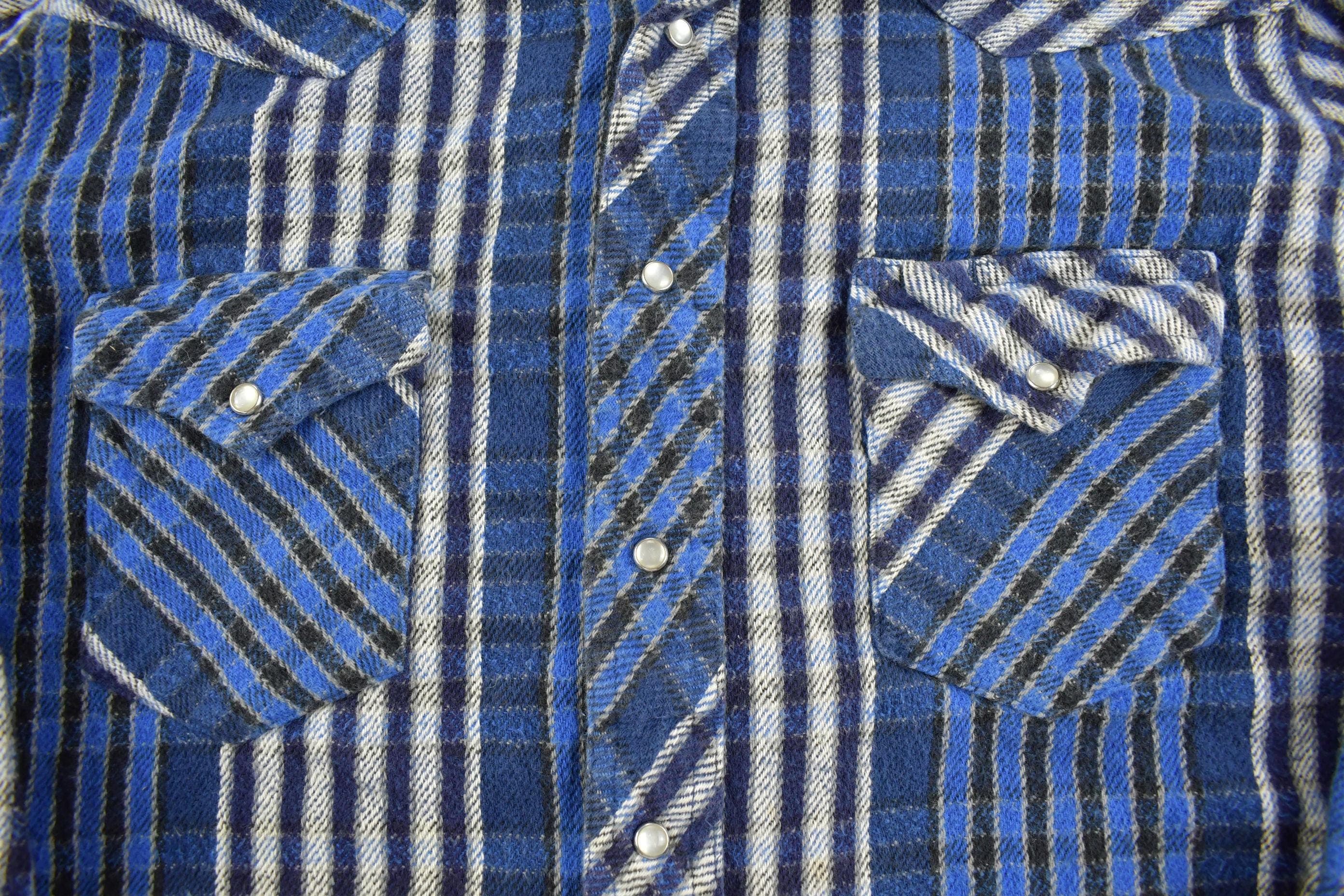 Vintage 1980s Wrangler Plaid Button Up Western Shirt Men's Medium - Image 3