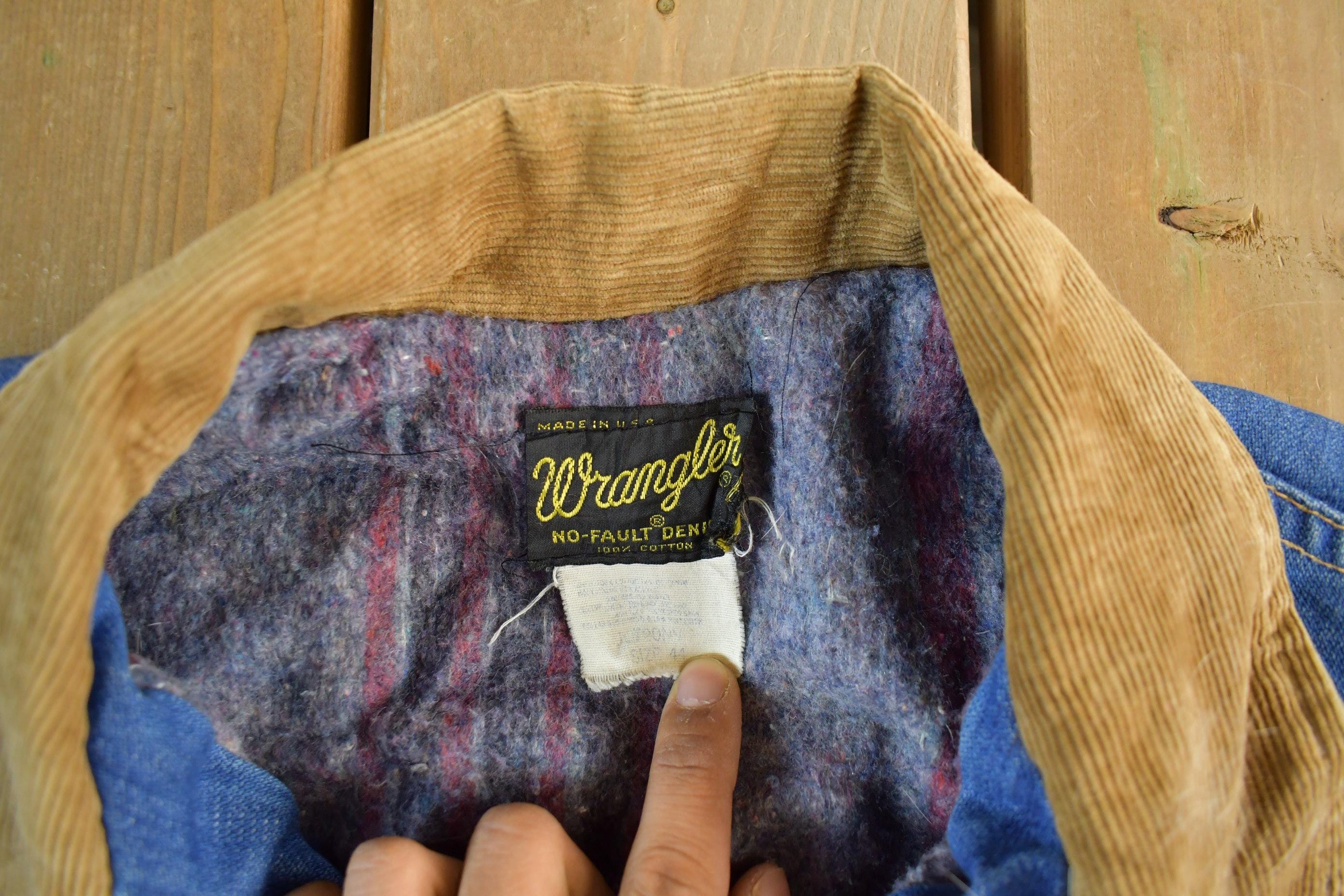 Vintage 1980s Wrangler Western Wear Blanket Lined Denim Jean Jacket Men's 44 Men's Medium - Image 5