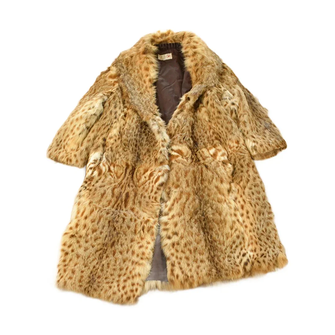 Vintage 1980s Yulan Lynx Fur Coat Women's Medium