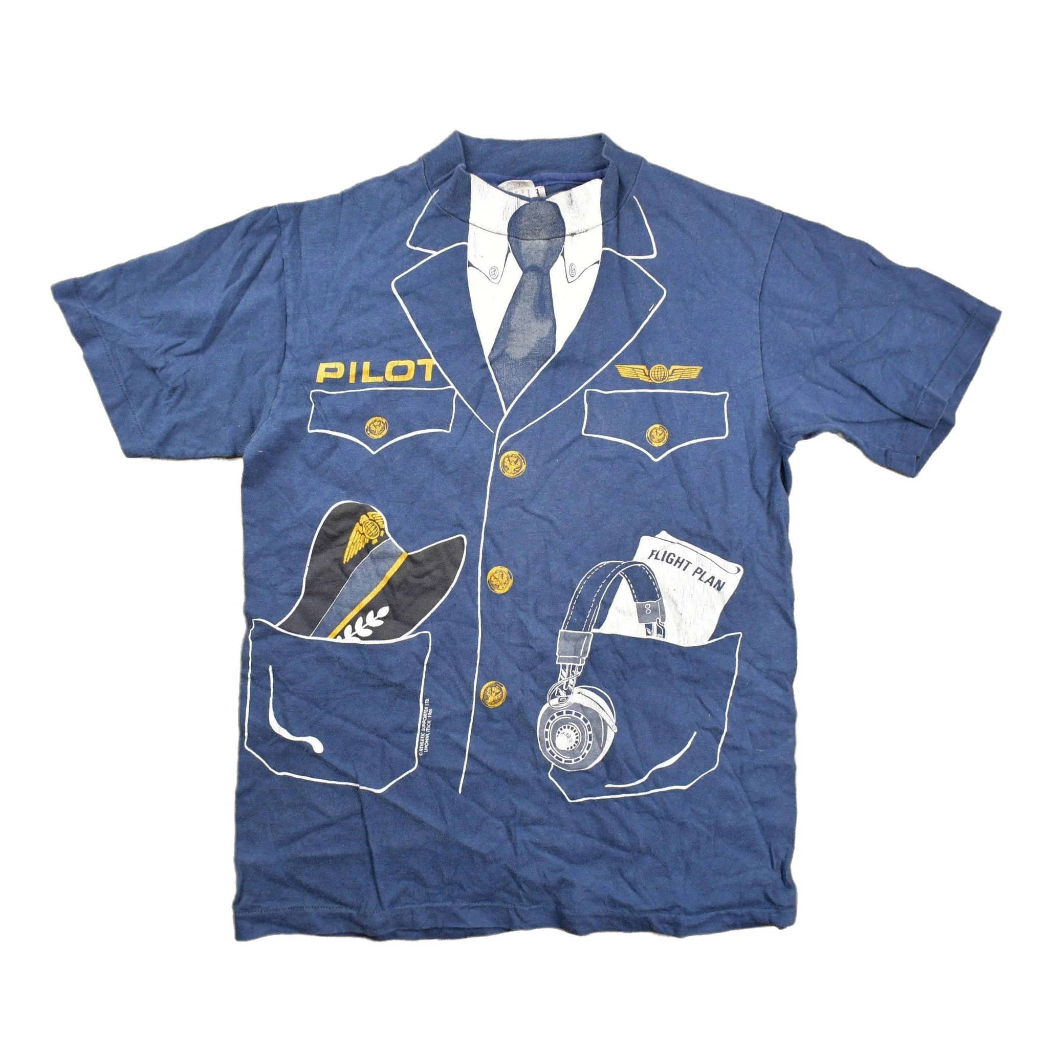 Vintage 1981 Pilot Uniform Graphic T Shirt Single Stitch Men's XS