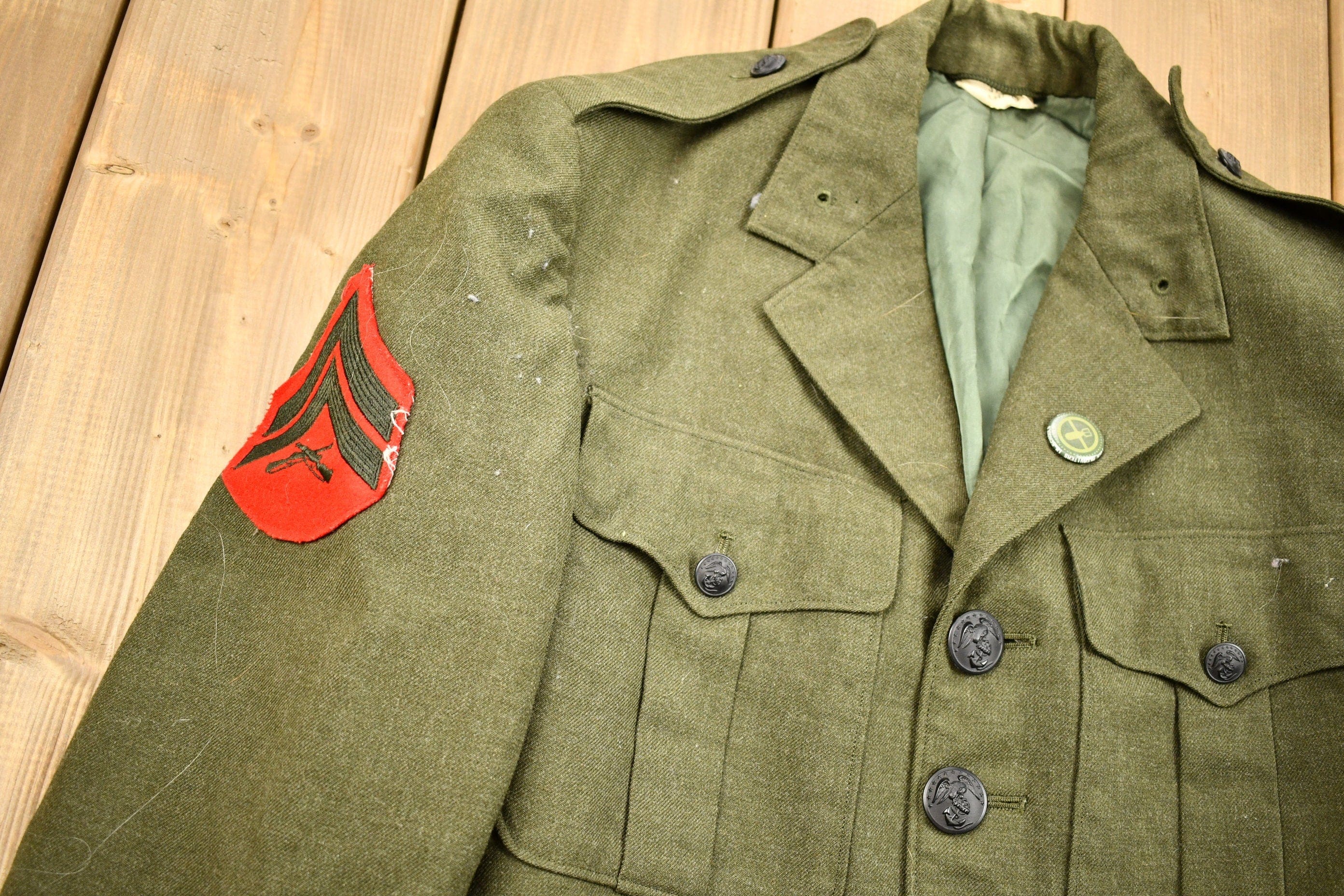 Vintage 1982 Army Military Button Up Blazer Jacket Men's Small - Image 3
