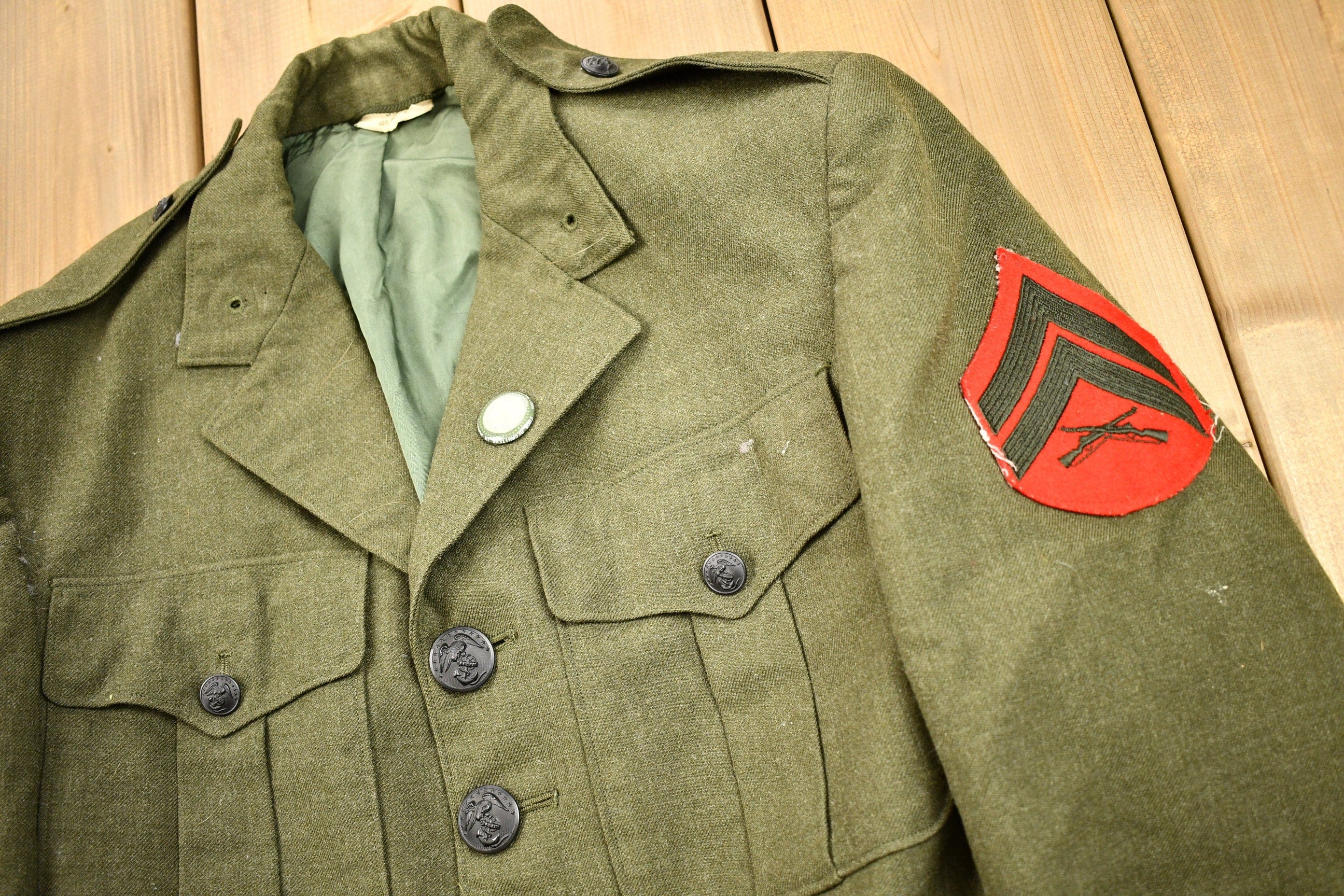 Vintage 1982 Army Military Button Up Blazer Jacket Men's Small - Image 4