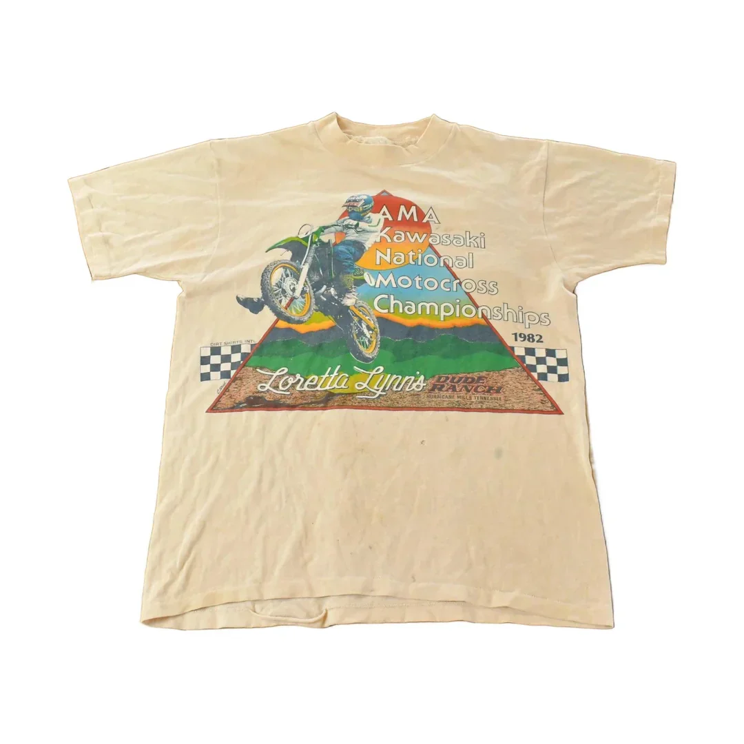 Vintage 1982 Kawasaki AMA Motocross Biker Racing Graphic T-Shirt Men's Medium