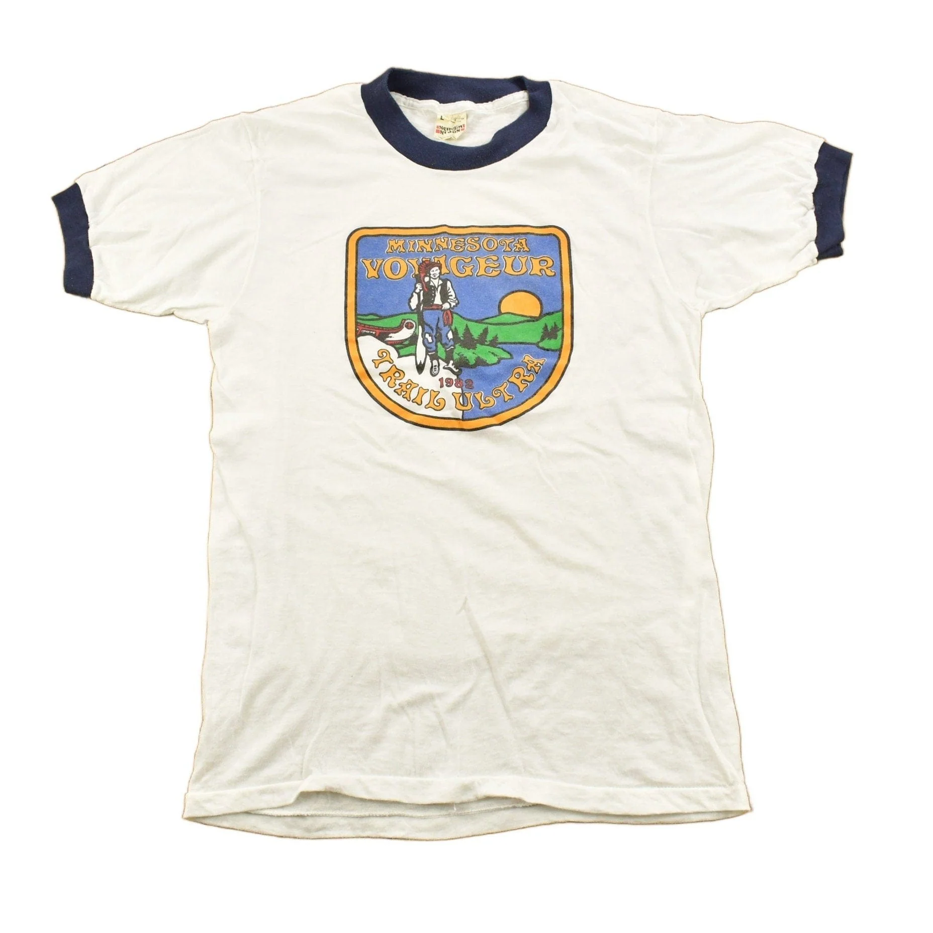 Vintage 1982 Minnesota Voyageur Trail Ultra Souvenir Ringer T-Shirt Men's Medium