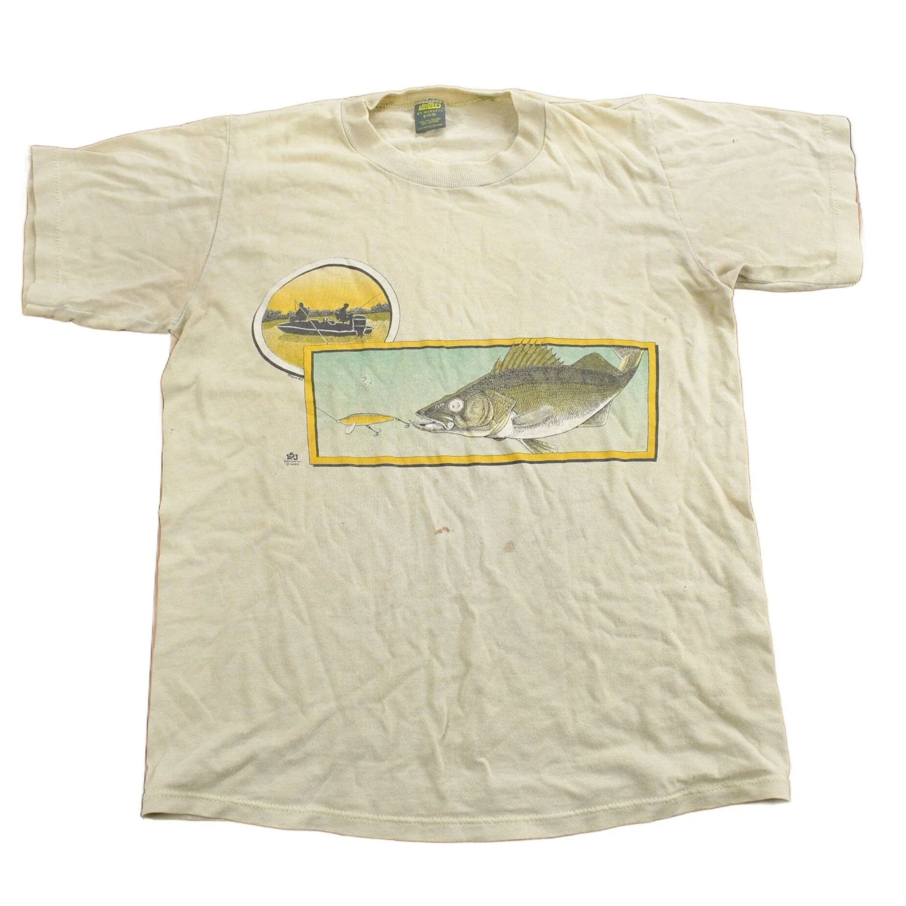 Vintage 1985 Fishing Theme Graphic T-Shirt Men's S